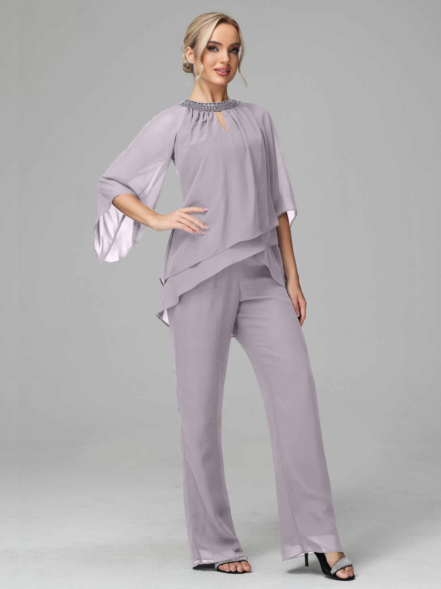Long Sleeves Chiffon Mother Of The Bride Dress Pants Suits