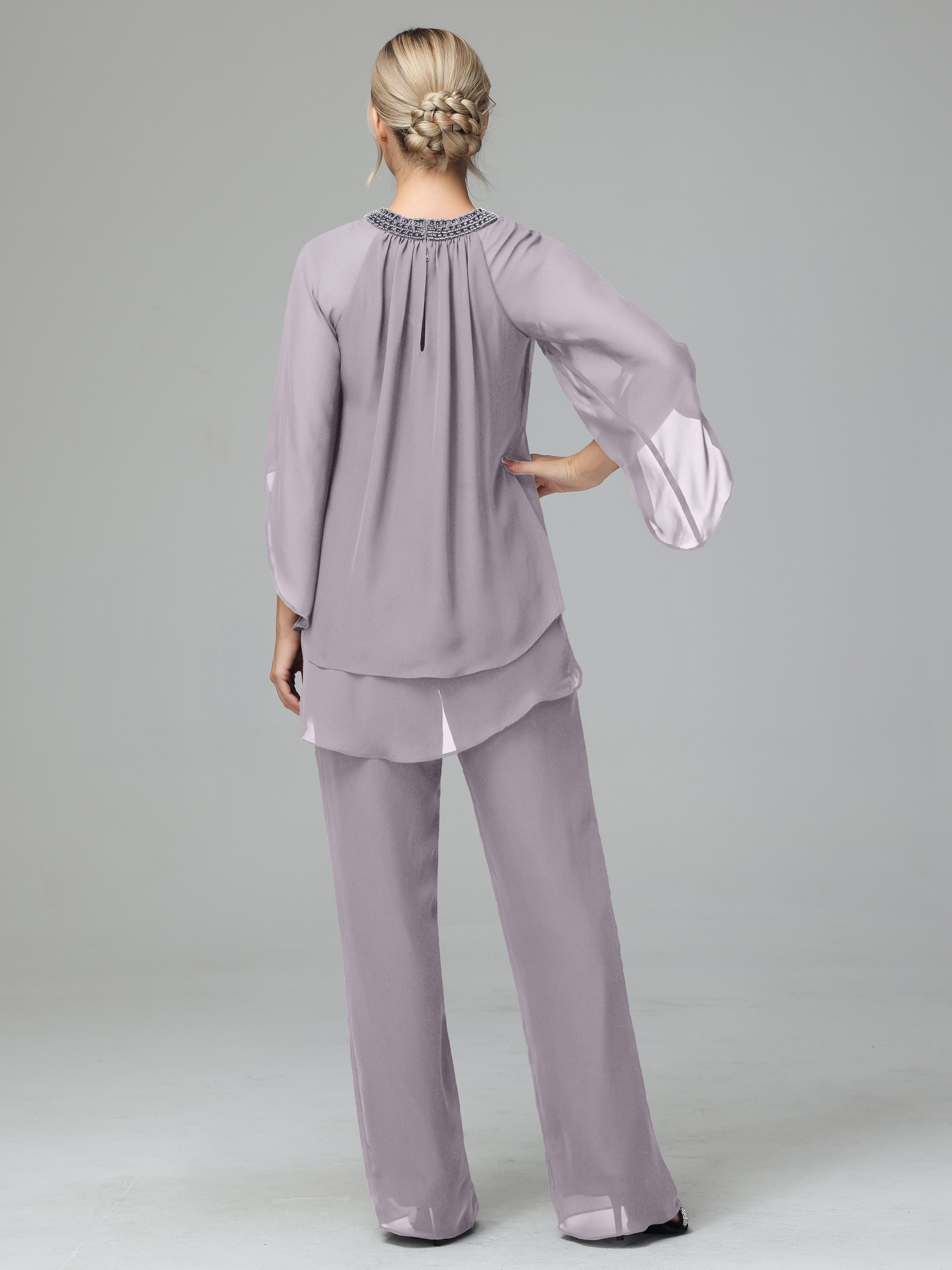 Long Sleeves Chiffon Mother Of The Bride Dress Pants Suits