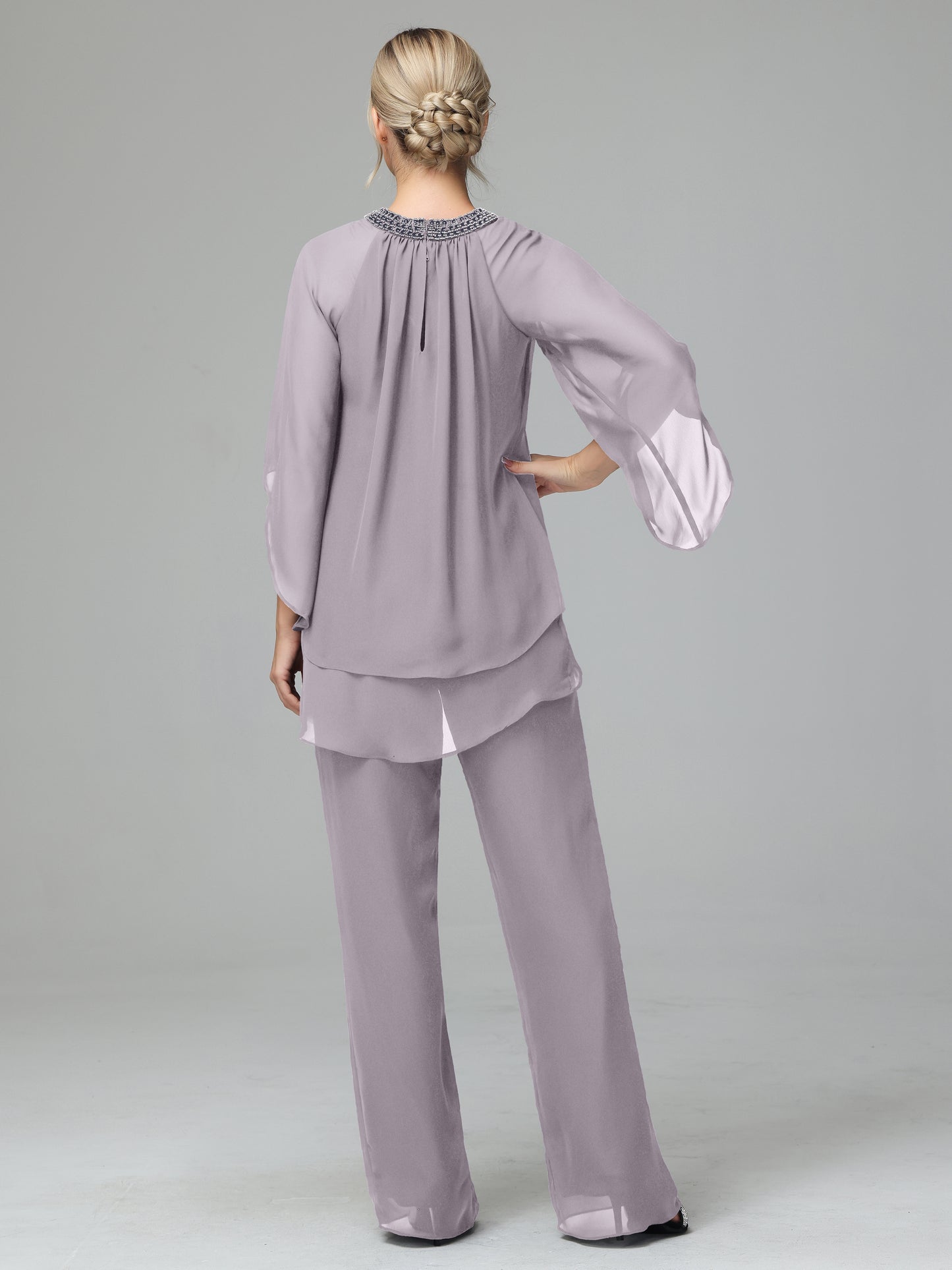 Long Sleeves Chiffon Mother Of The Bride Dress Pants Suits