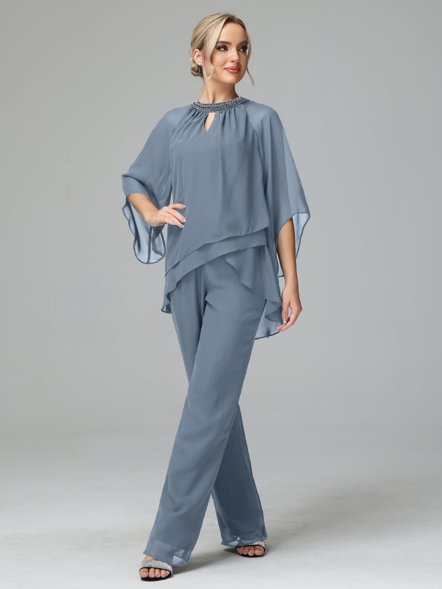 Long Sleeves Chiffon Mother Of The Bride Dress Pants Suits