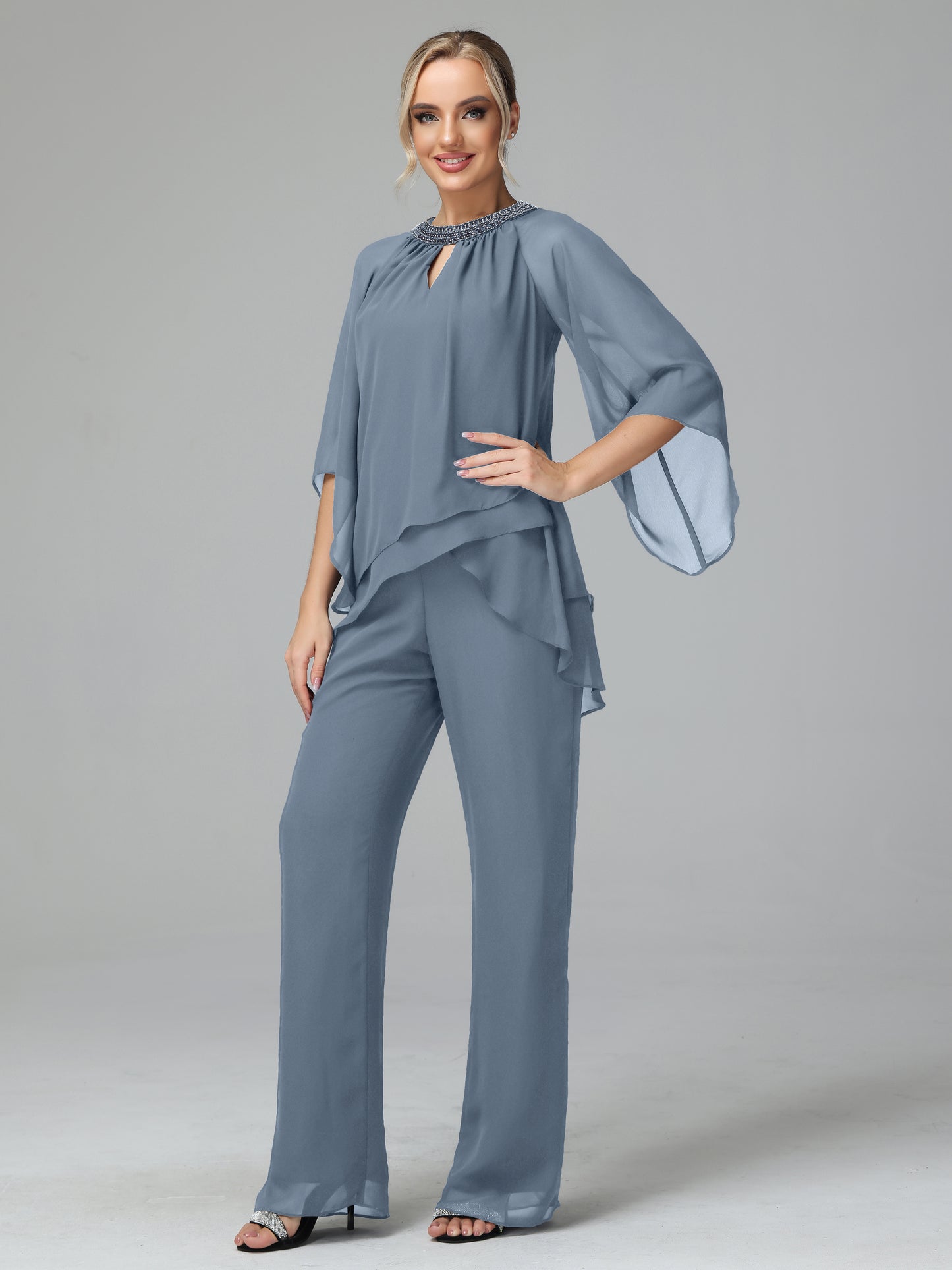 Long Sleeves Chiffon Mother Of The Bride Dress Pants Suits