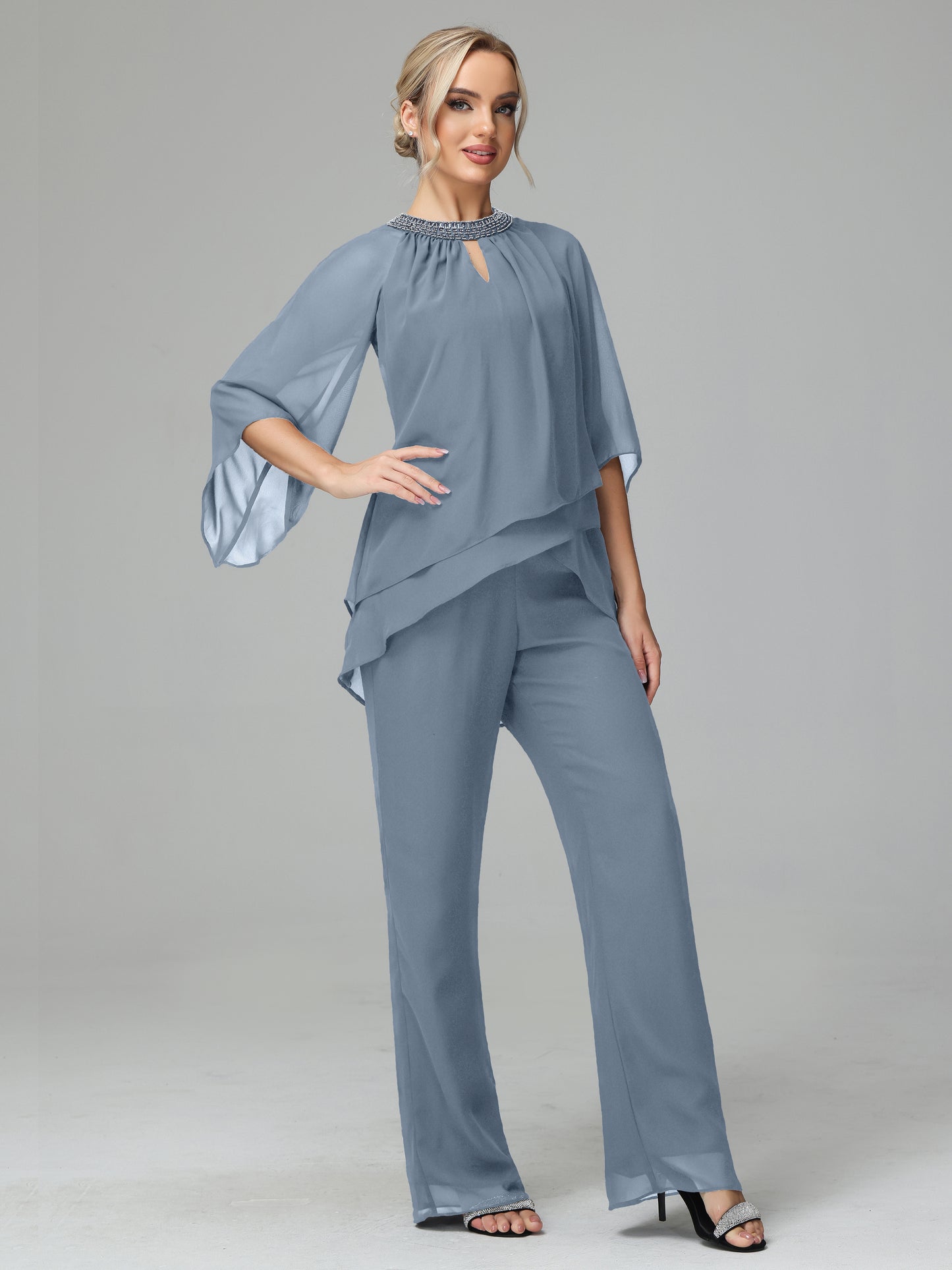 Long Sleeves Chiffon Mother Of The Bride Dress Pants Suits