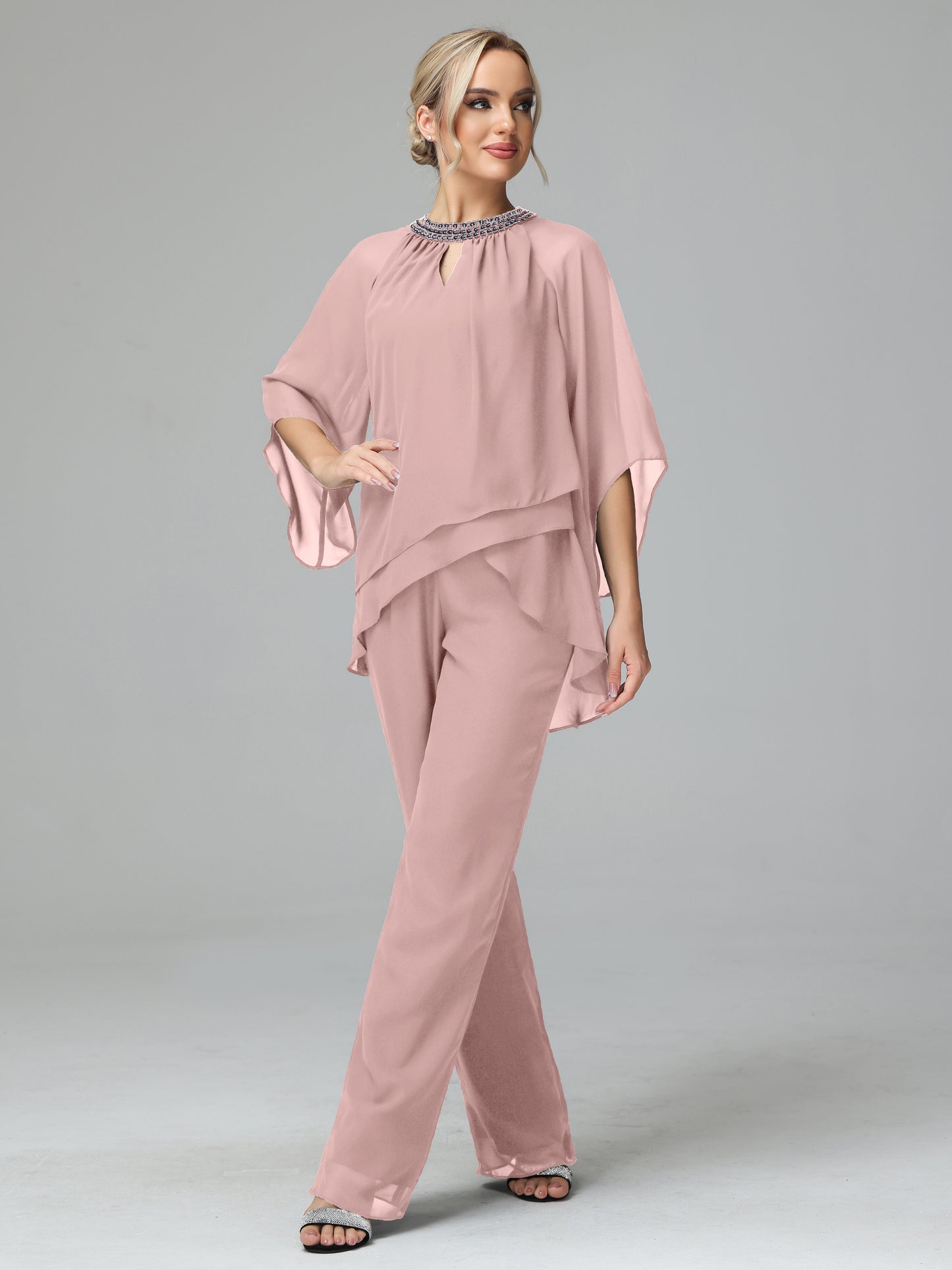 Long Sleeves Chiffon Mother Of The Bride Dress Pants Suits