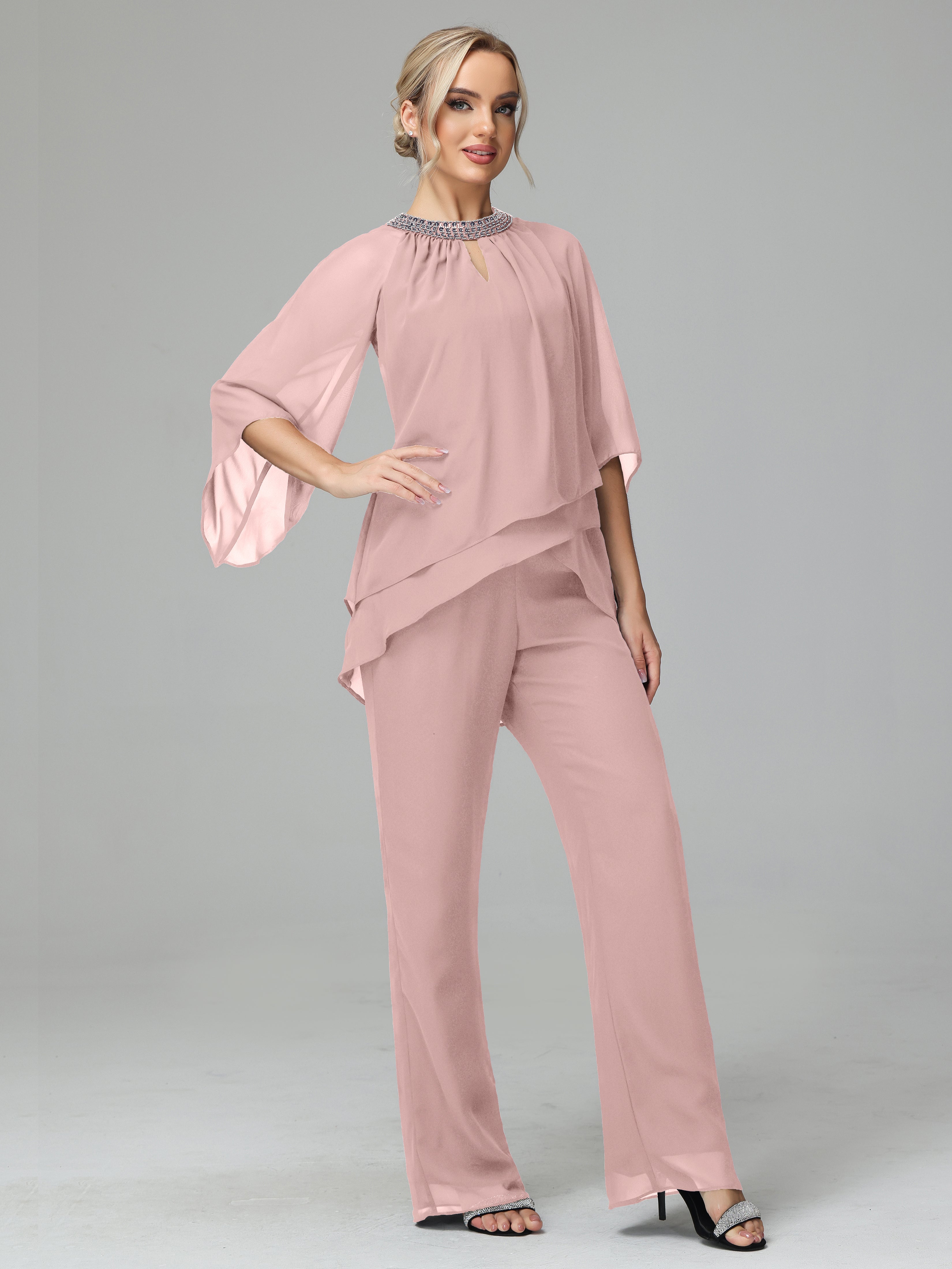 Long Sleeves Chiffon Mother Of The Bride Dress Pants Suits
