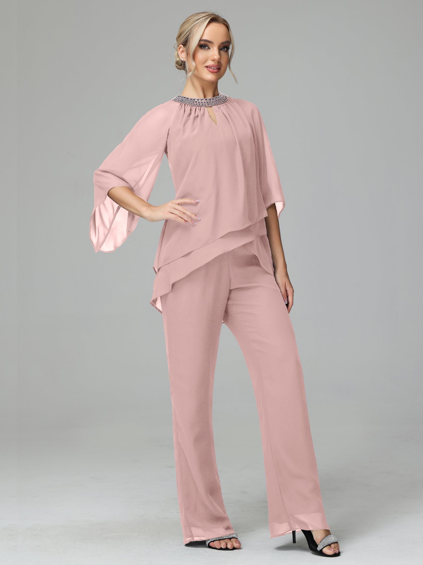 Long Sleeves Chiffon Mother Of The Bride Dress Pants Suits