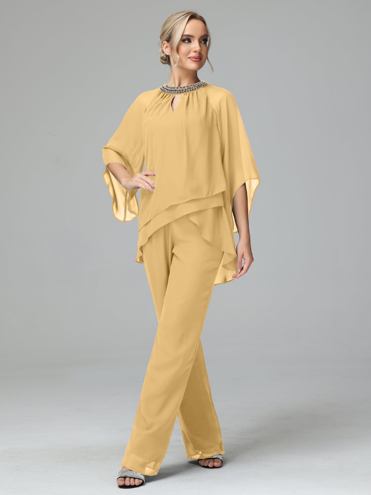 Long Sleeves Chiffon Mother Of The Bride Dress Pants Suits