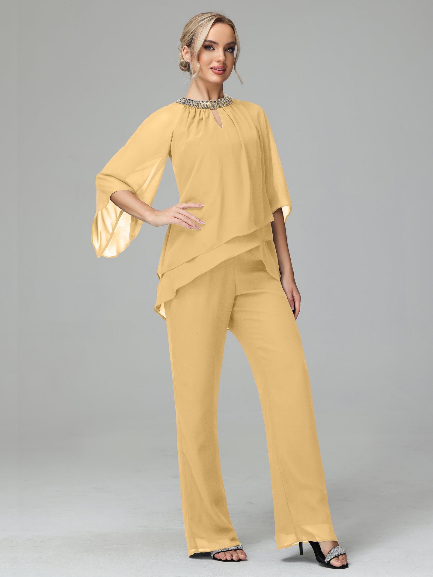 Long Sleeves Chiffon Mother Of The Bride Dress Pants Suits