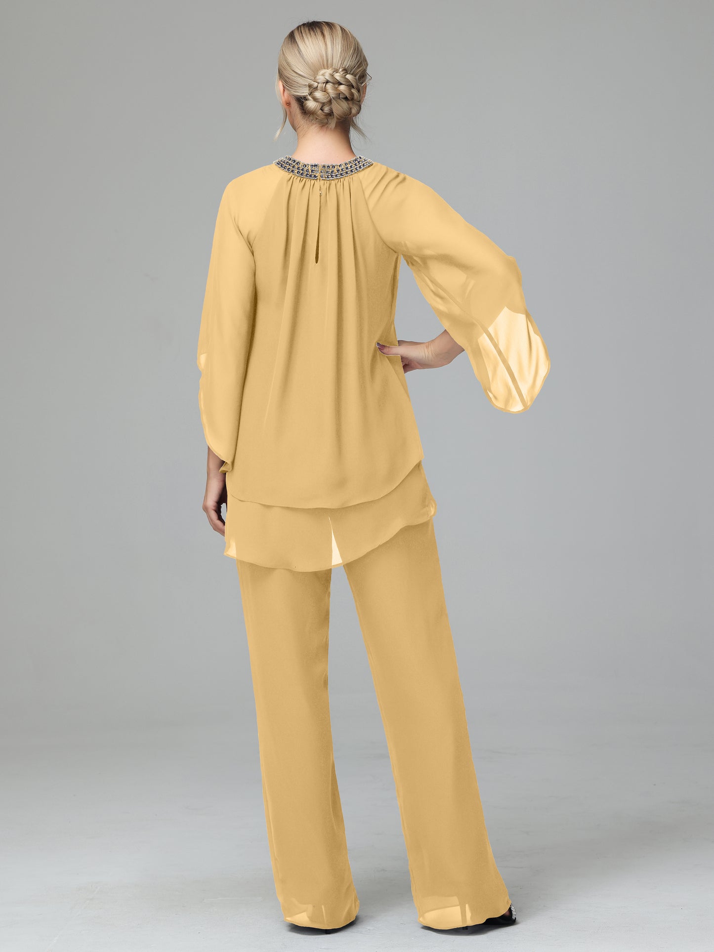 Long Sleeves Chiffon Mother Of The Bride Dress Pants Suits