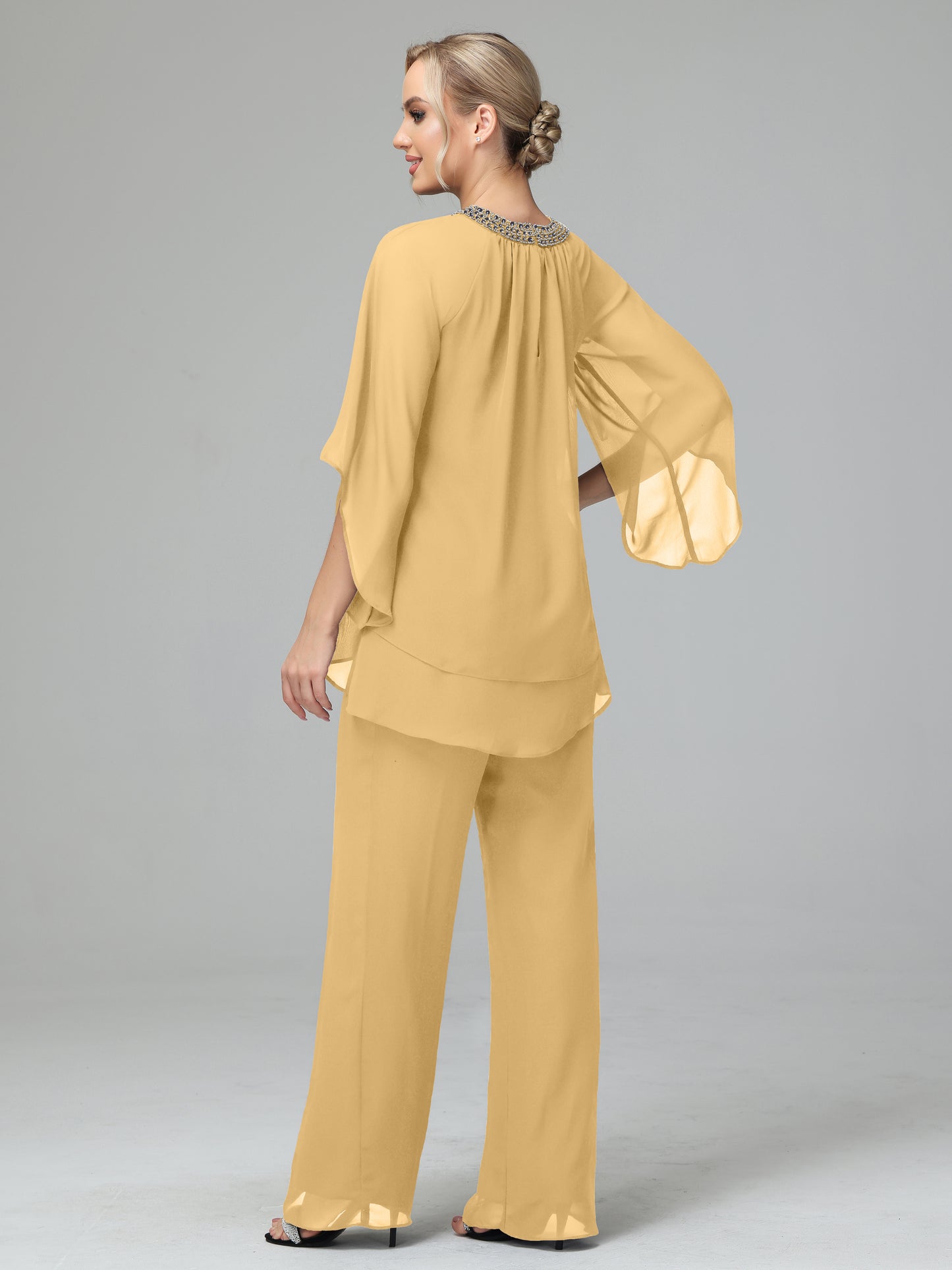Long Sleeves Chiffon Mother Of The Bride Dress Pants Suits