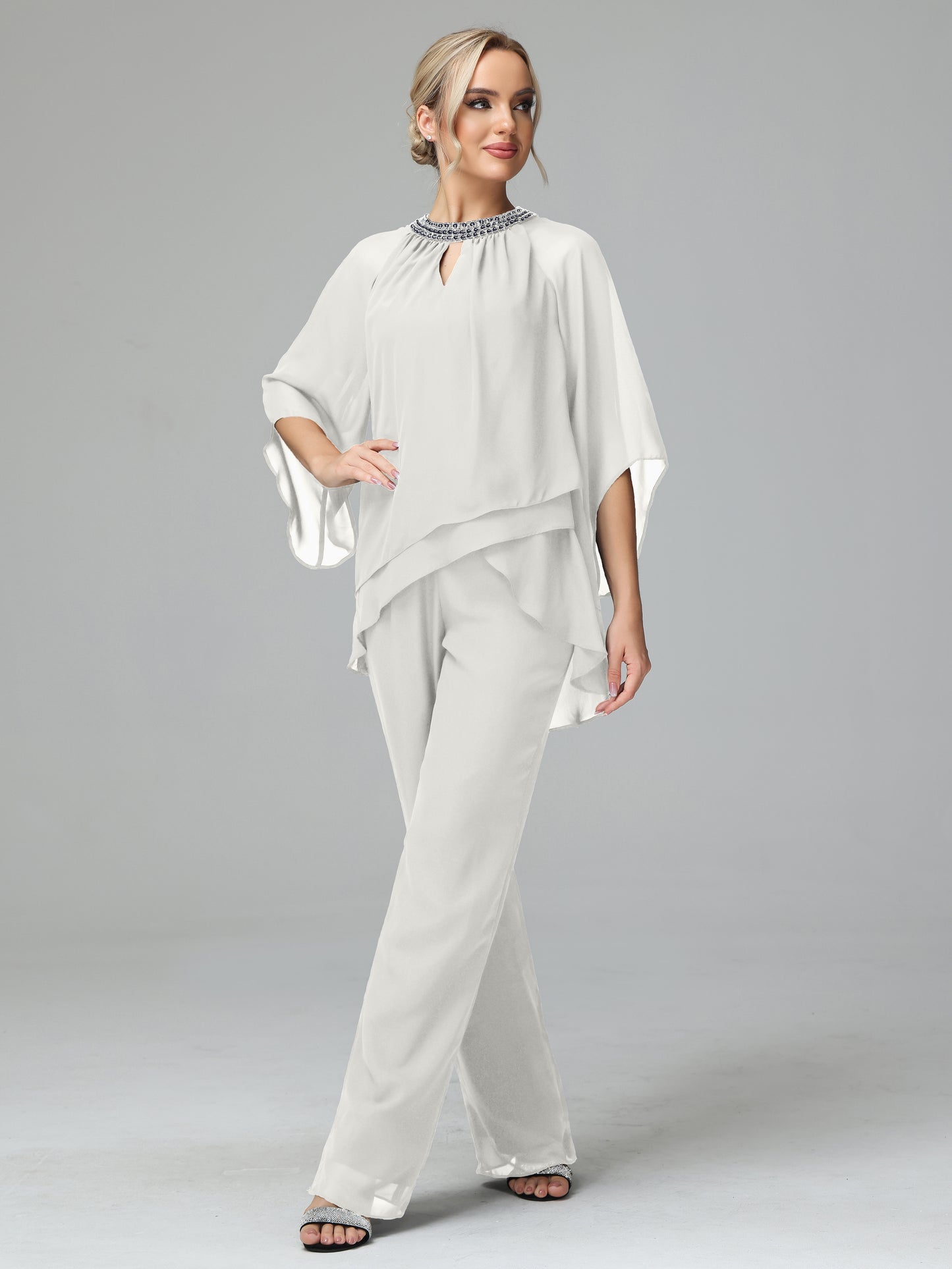 Long Sleeves Chiffon Mother Of The Bride Dress Pants Suits