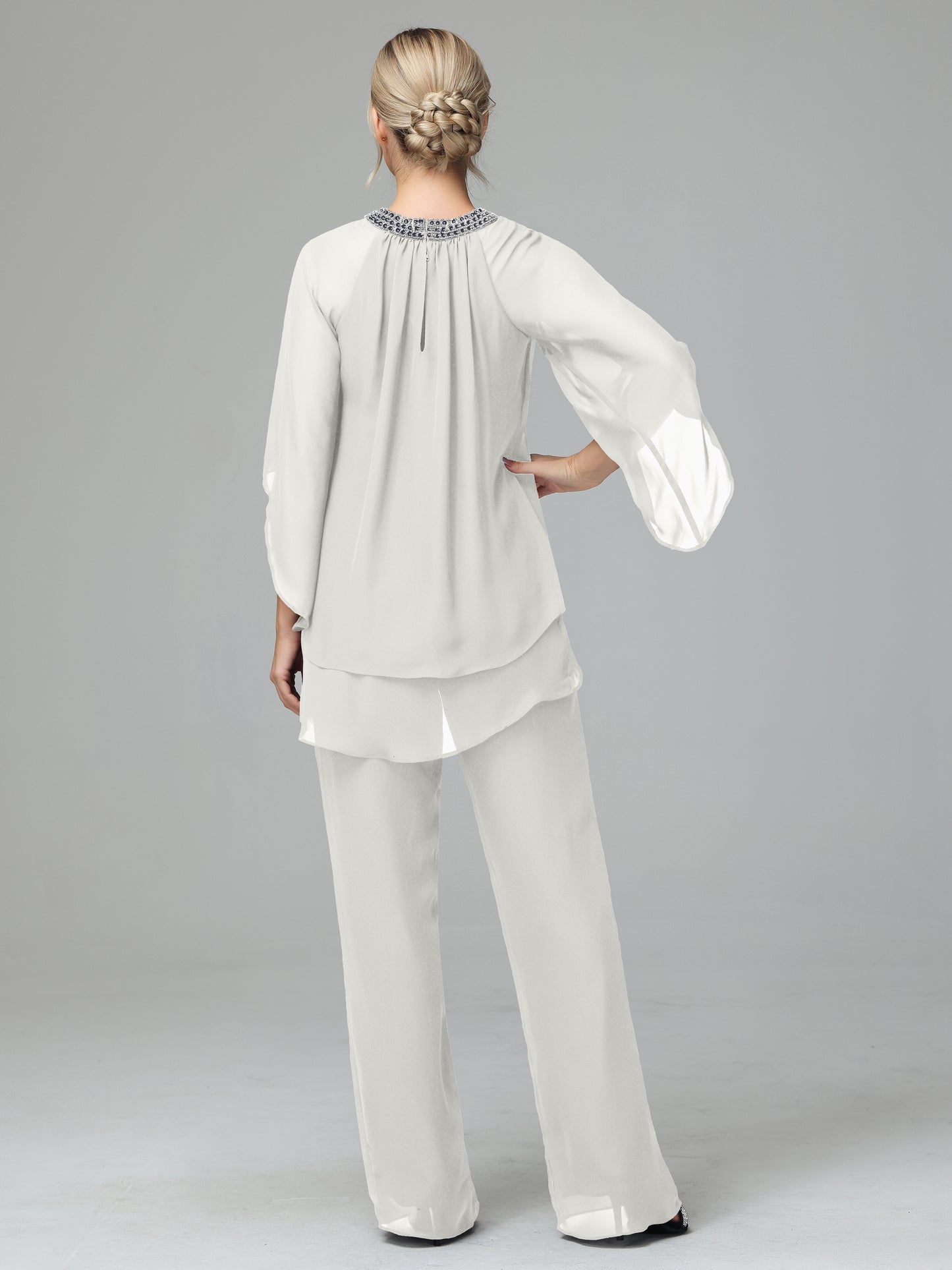 Long Sleeves Chiffon Mother Of The Bride Dress Pants Suits