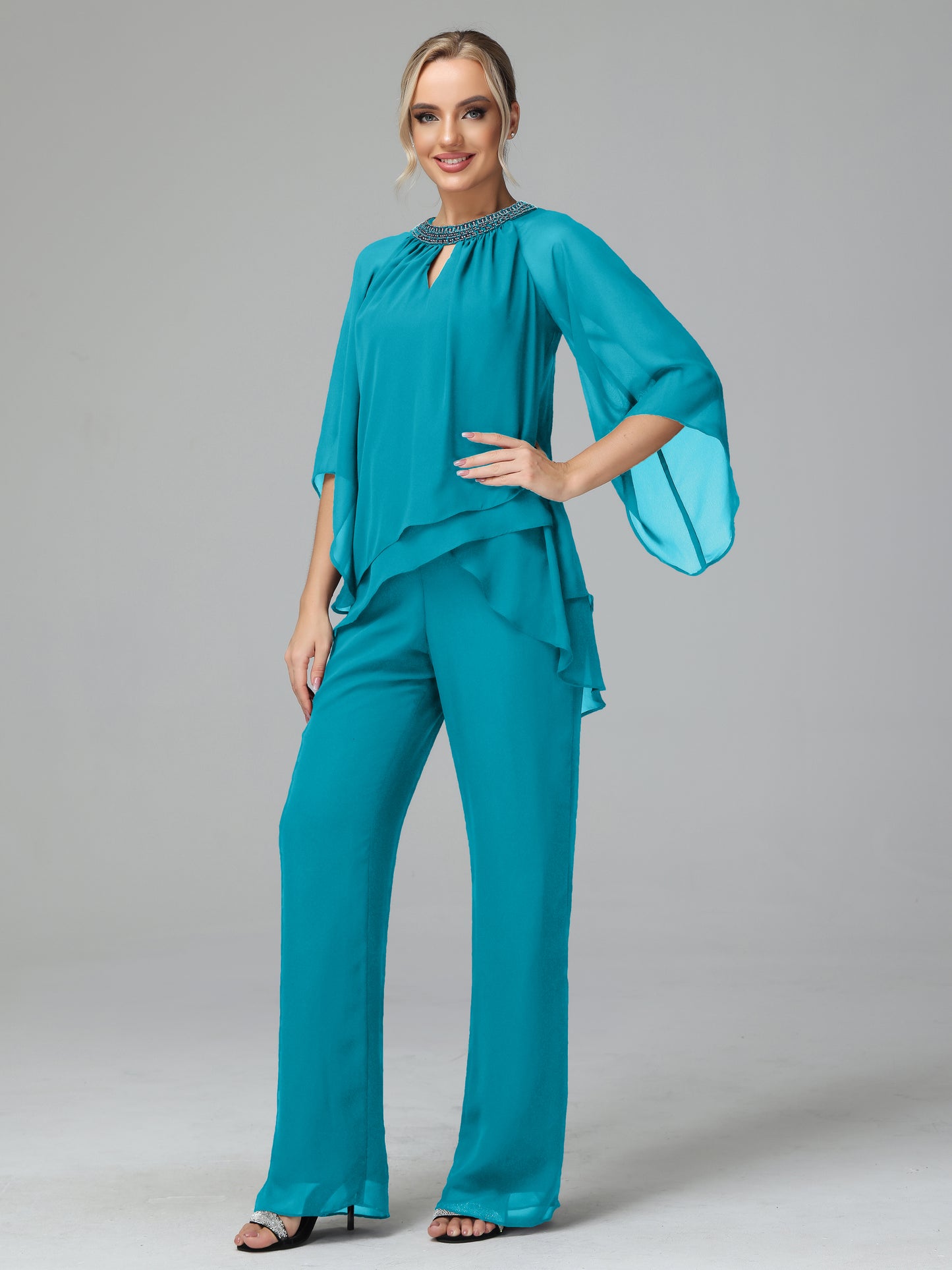 Long Sleeves Chiffon Mother Of The Bride Dress Pants Suits