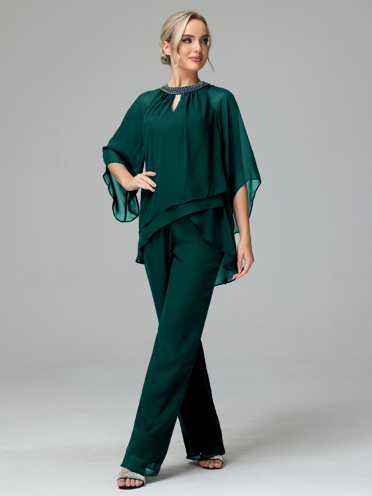 Long Sleeves Chiffon Mother Of The Bride Dress Pants Suits