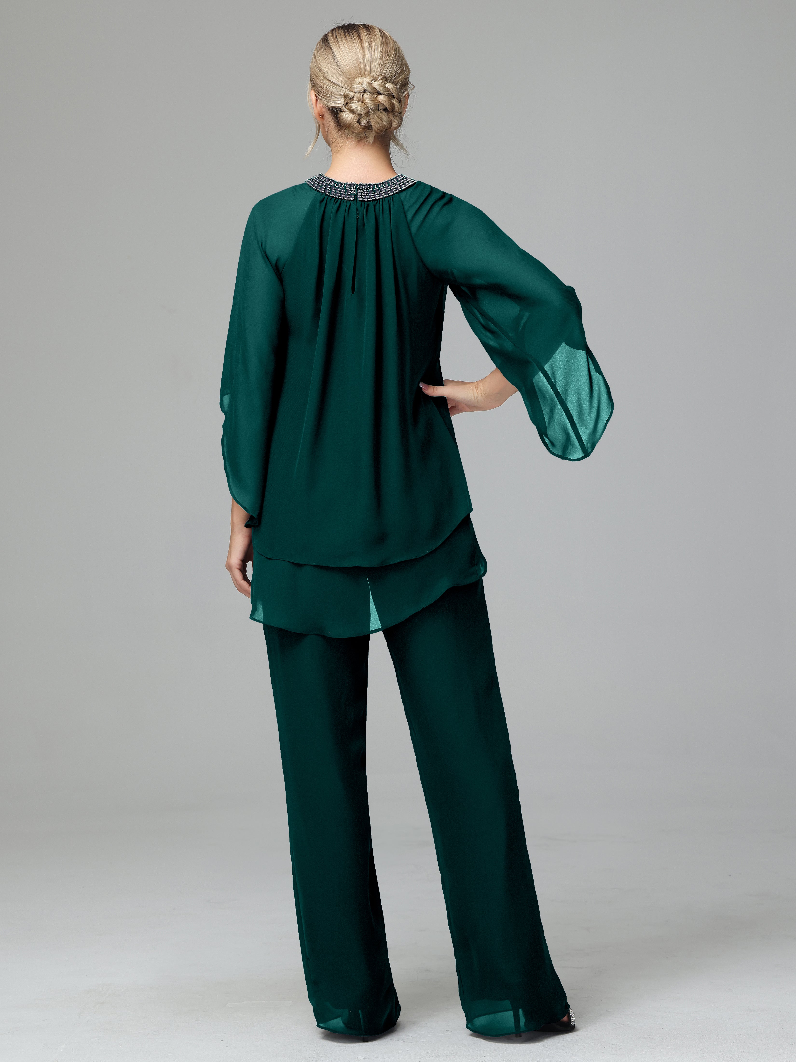 Long Sleeves Chiffon Mother Of The Bride Dress Pants Suits