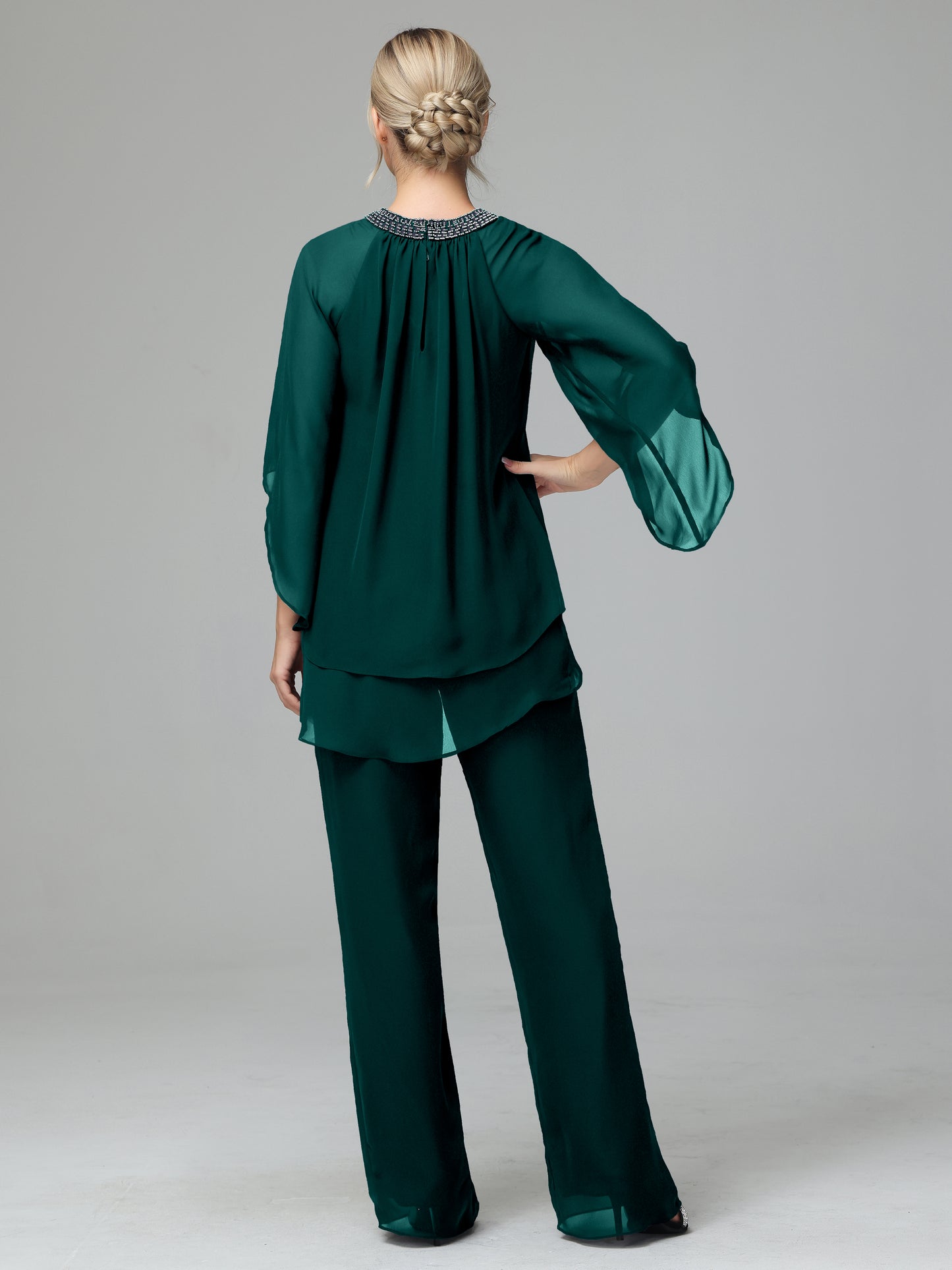 Long Sleeves Chiffon Mother Of The Bride Dress Pants Suits