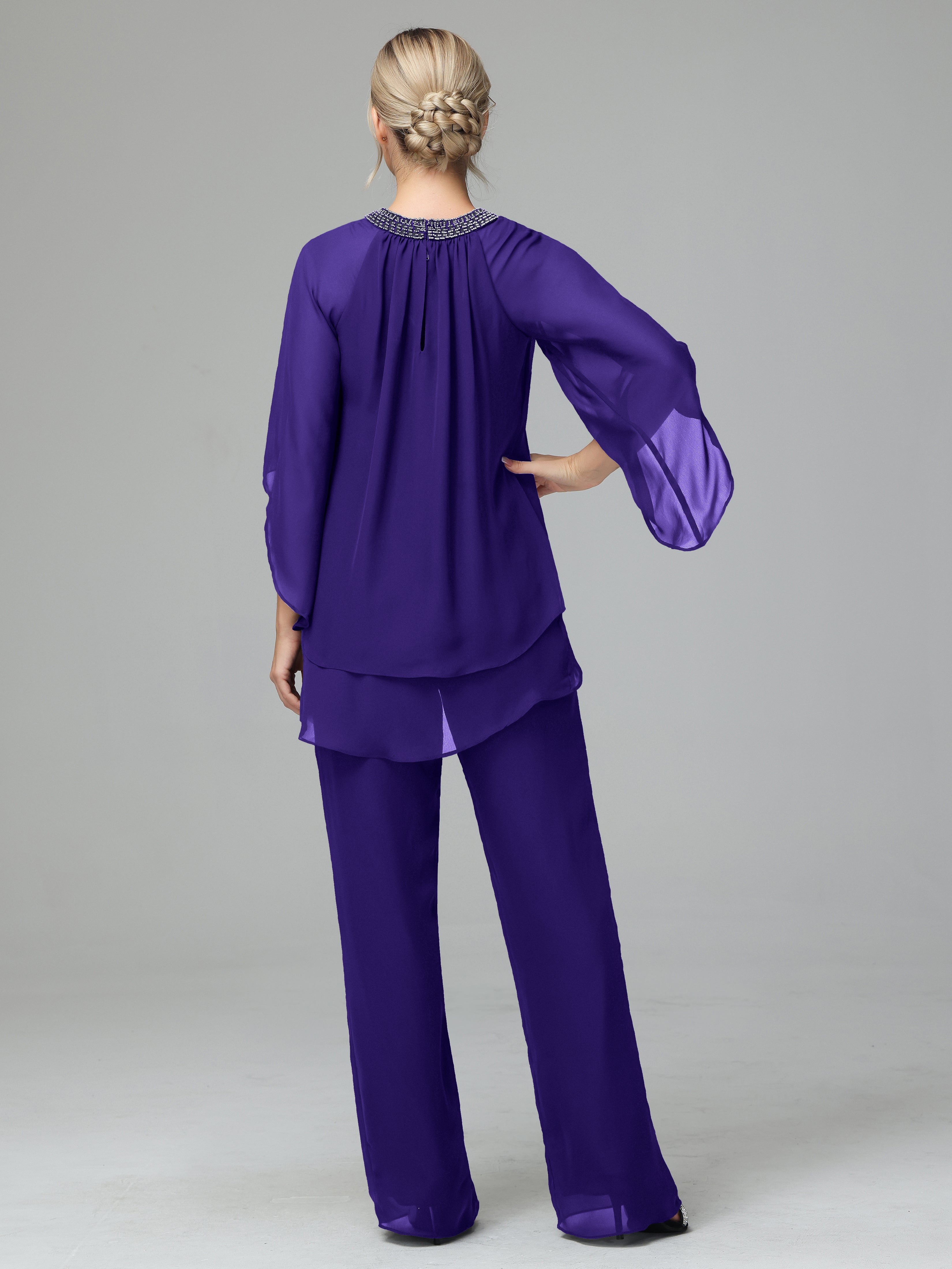 Long Sleeves Chiffon Mother Of The Bride Dress Pants Suits
