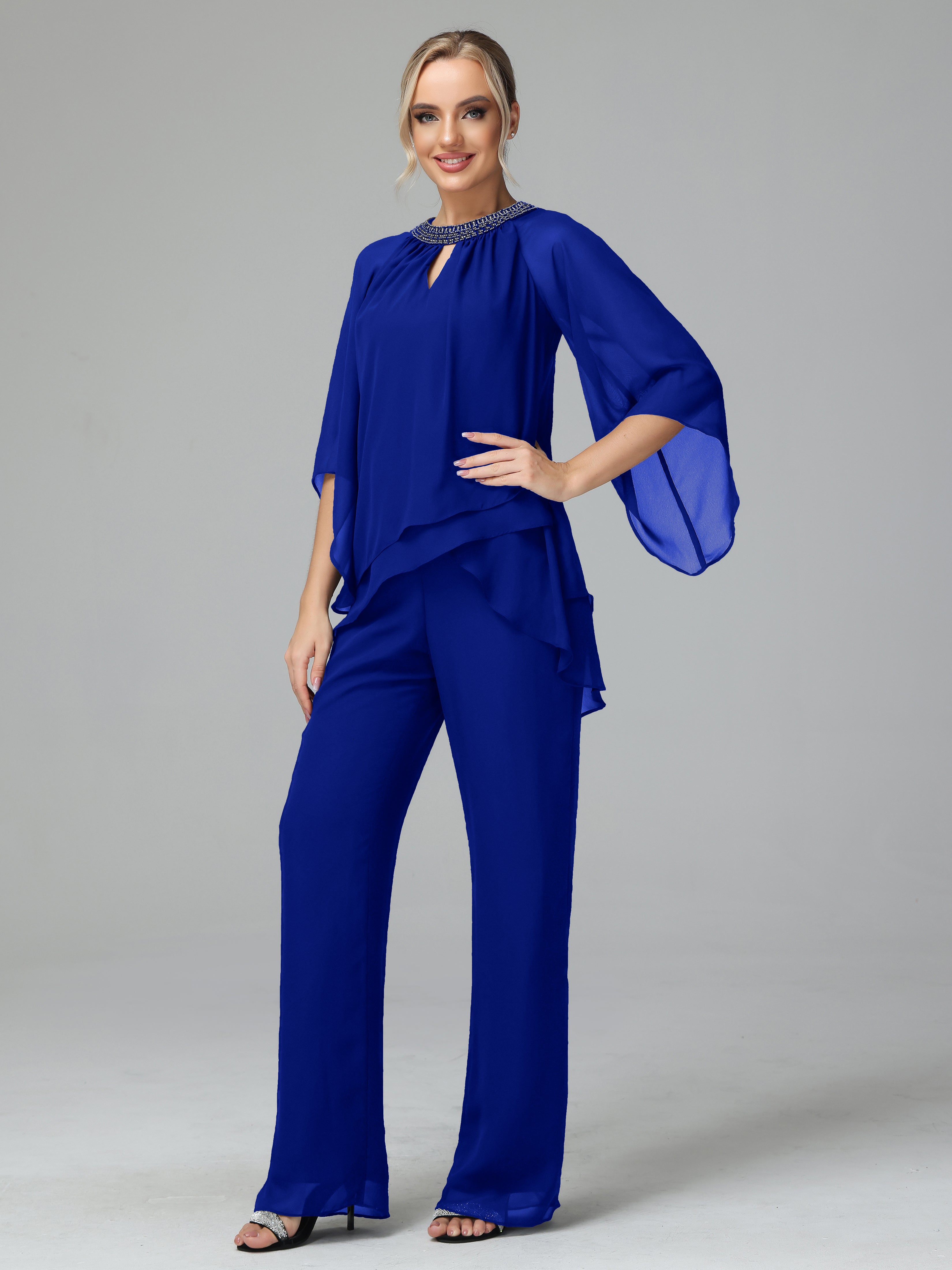 Long Sleeves Chiffon Mother Of The Bride Dress Pants Suits