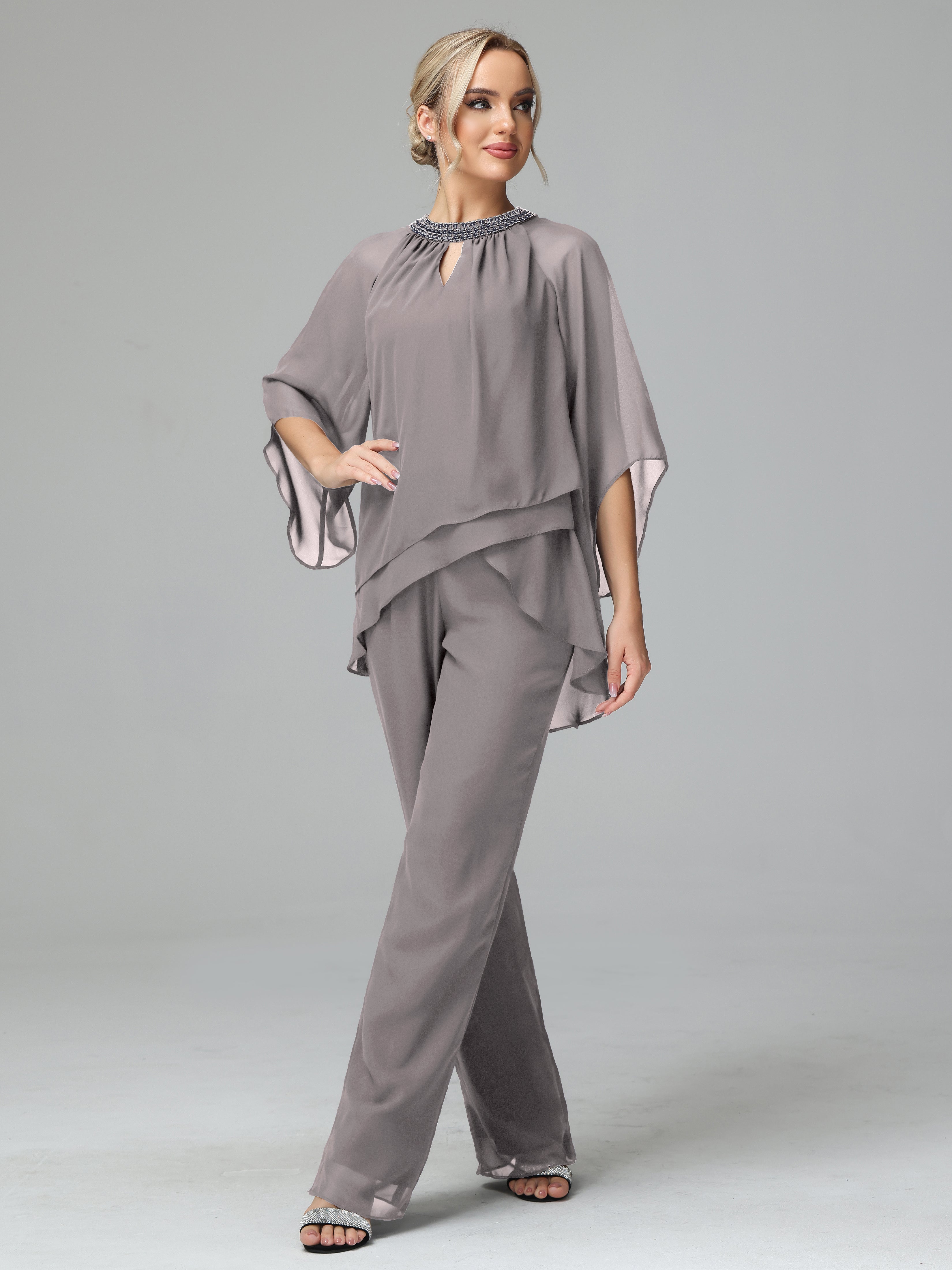 Long Sleeves Chiffon Mother Of The Bride Dress Pants Suits