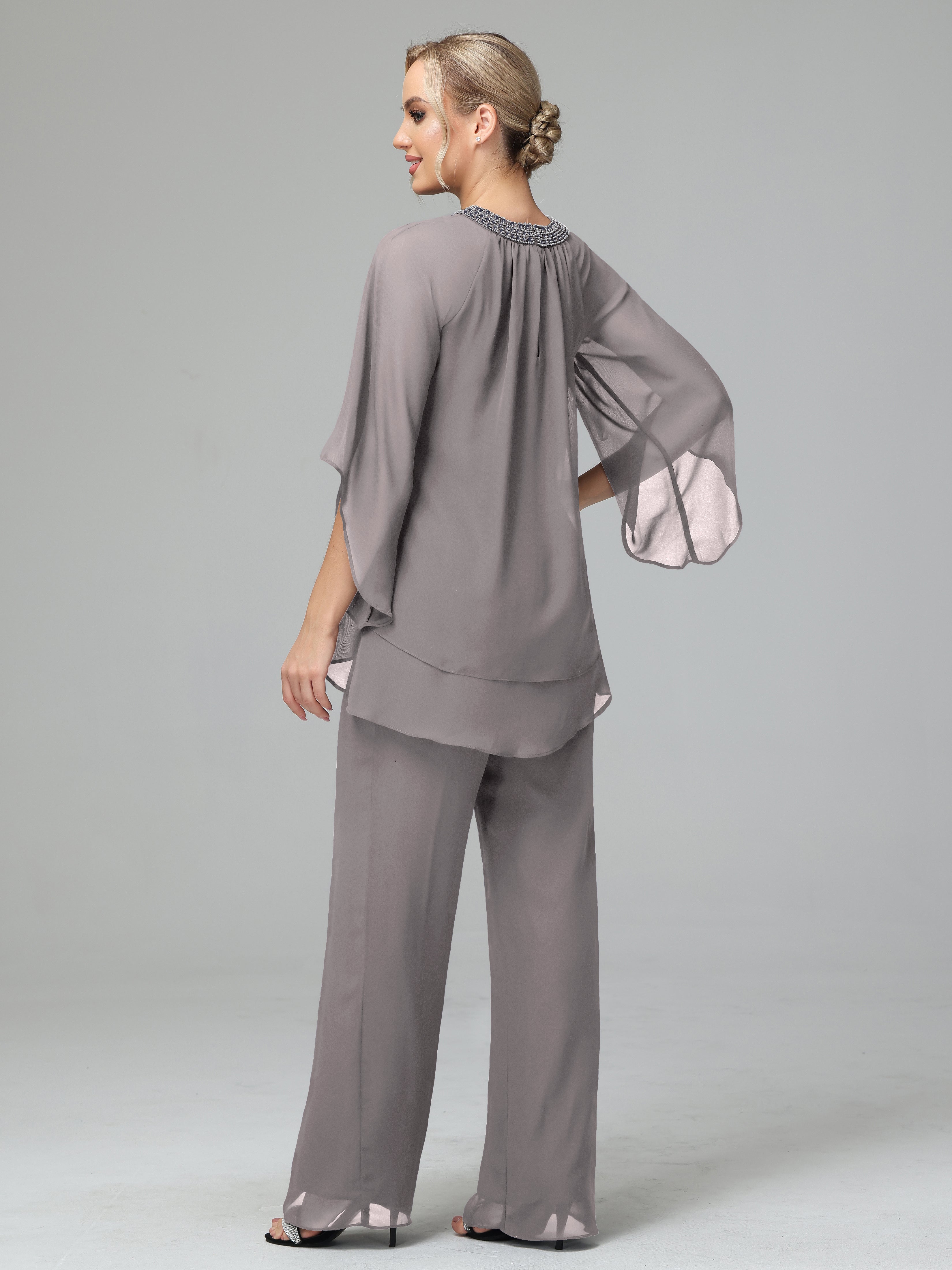 Long Sleeves Chiffon Mother Of The Bride Dress Pants Suits