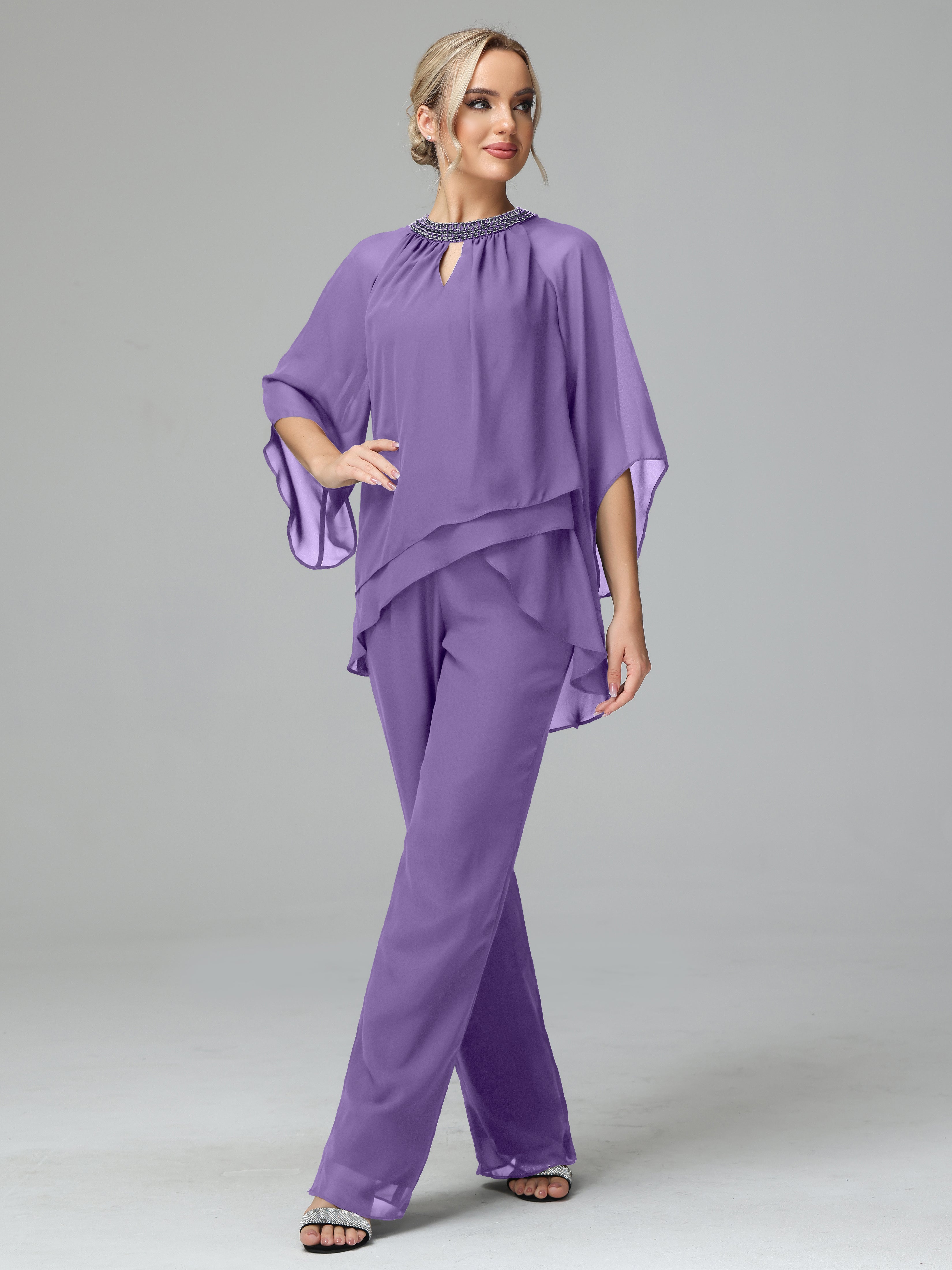 Long Sleeves Chiffon Mother Of The Bride Dress Pants Suits