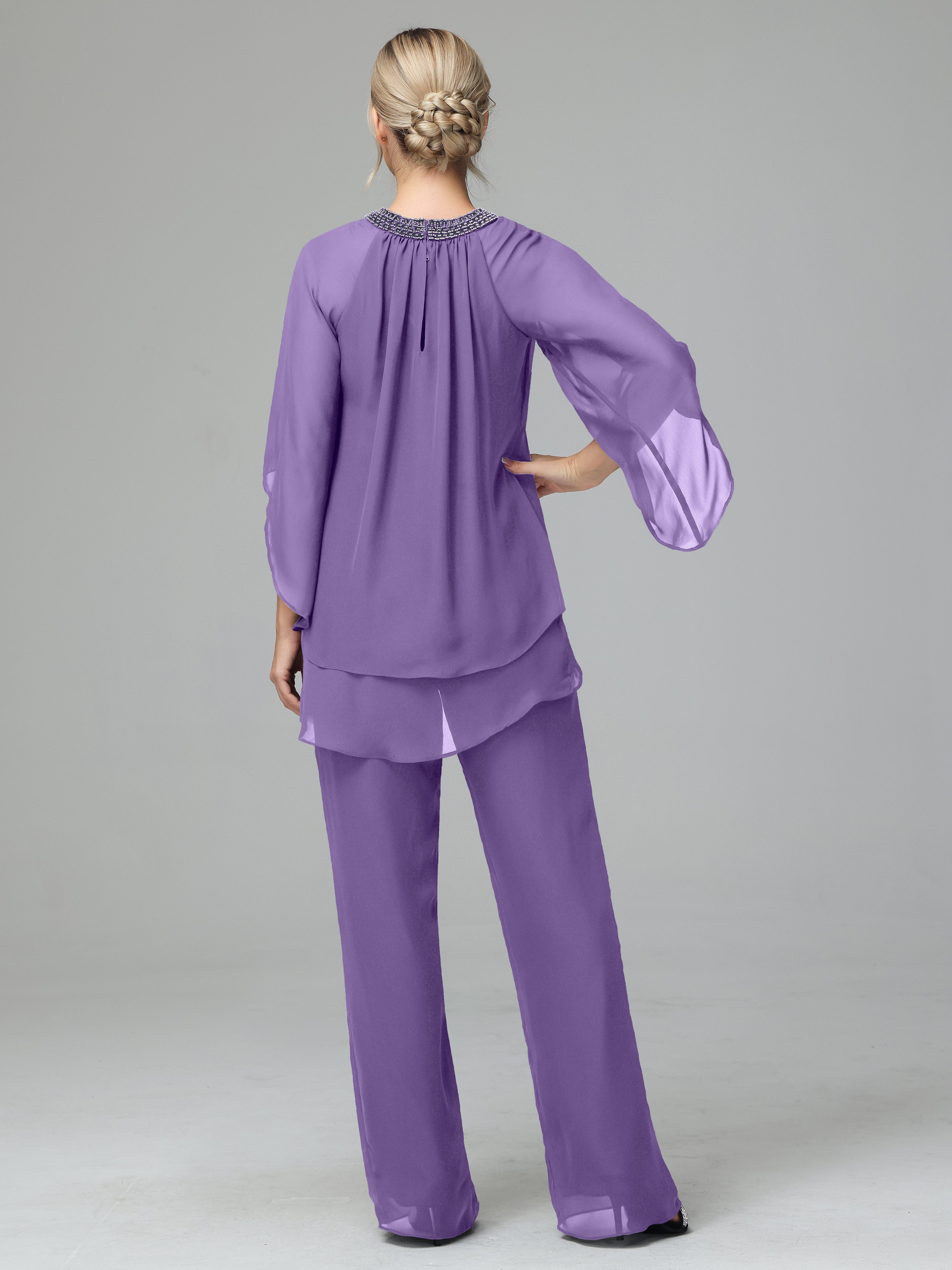 Long Sleeves Chiffon Mother Of The Bride Dress Pants Suits