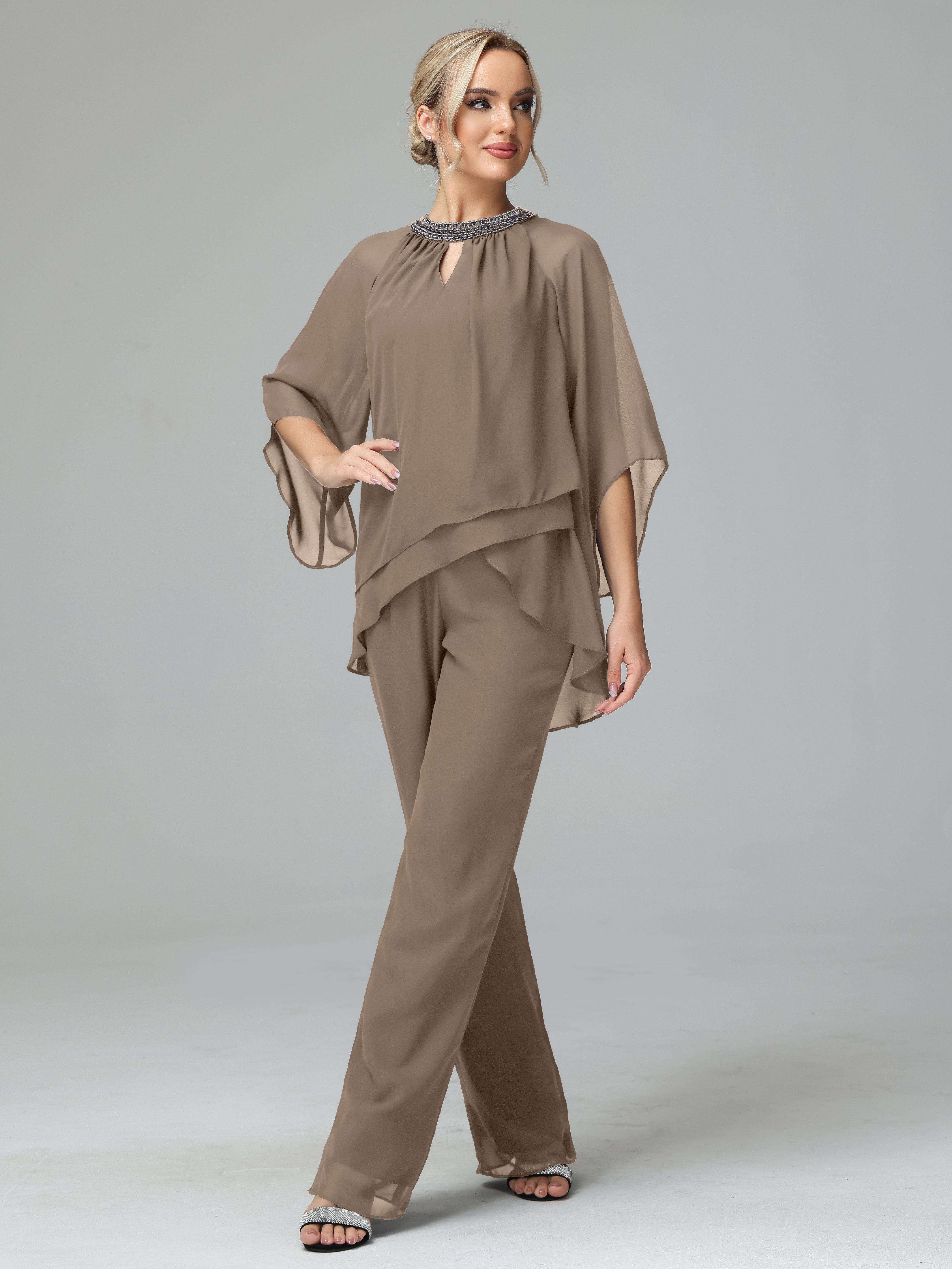 Long Sleeves Chiffon Mother Of The Bride Dress Pants Suits