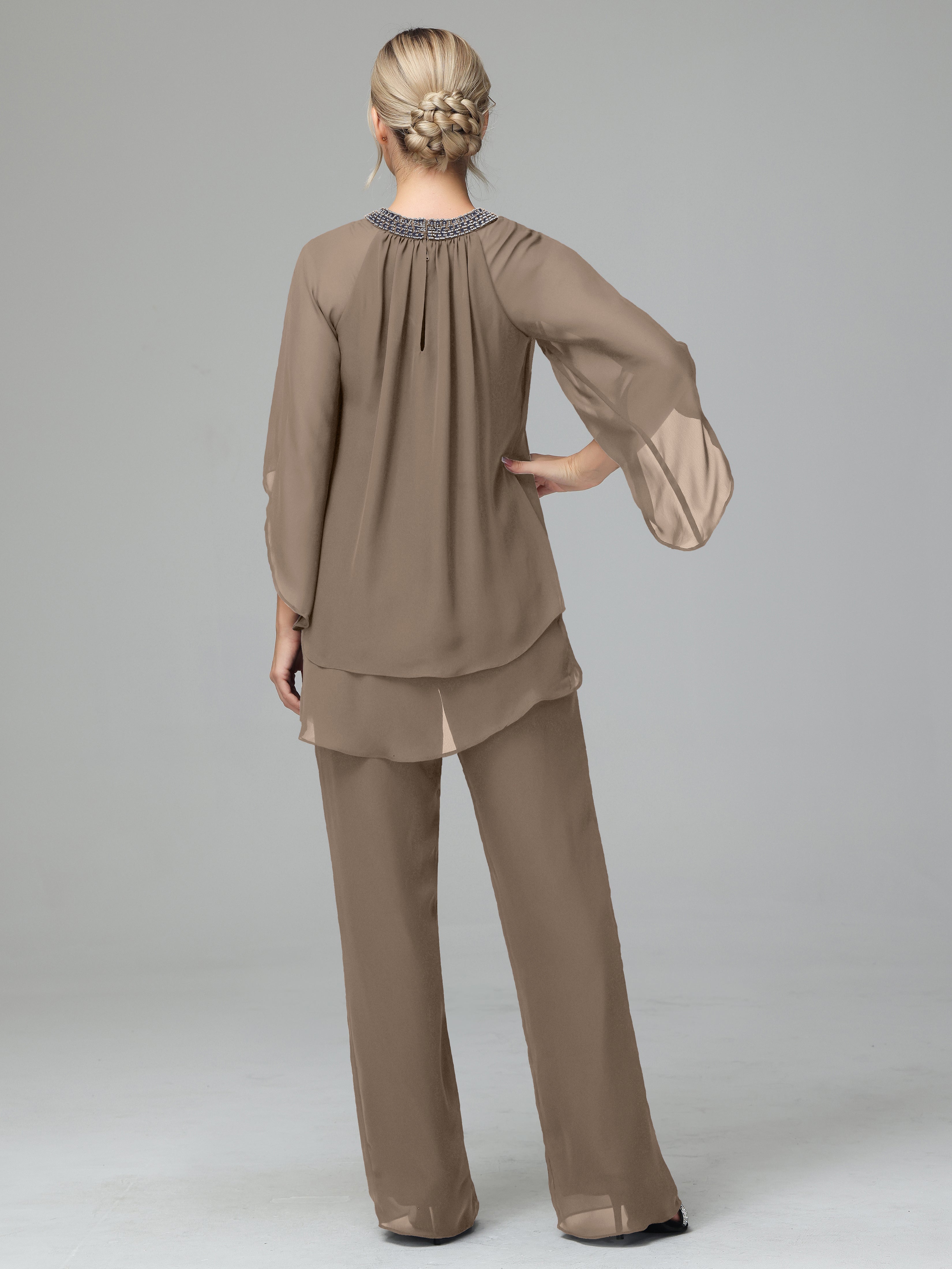 Long Sleeves Chiffon Mother Of The Bride Dress Pants Suits