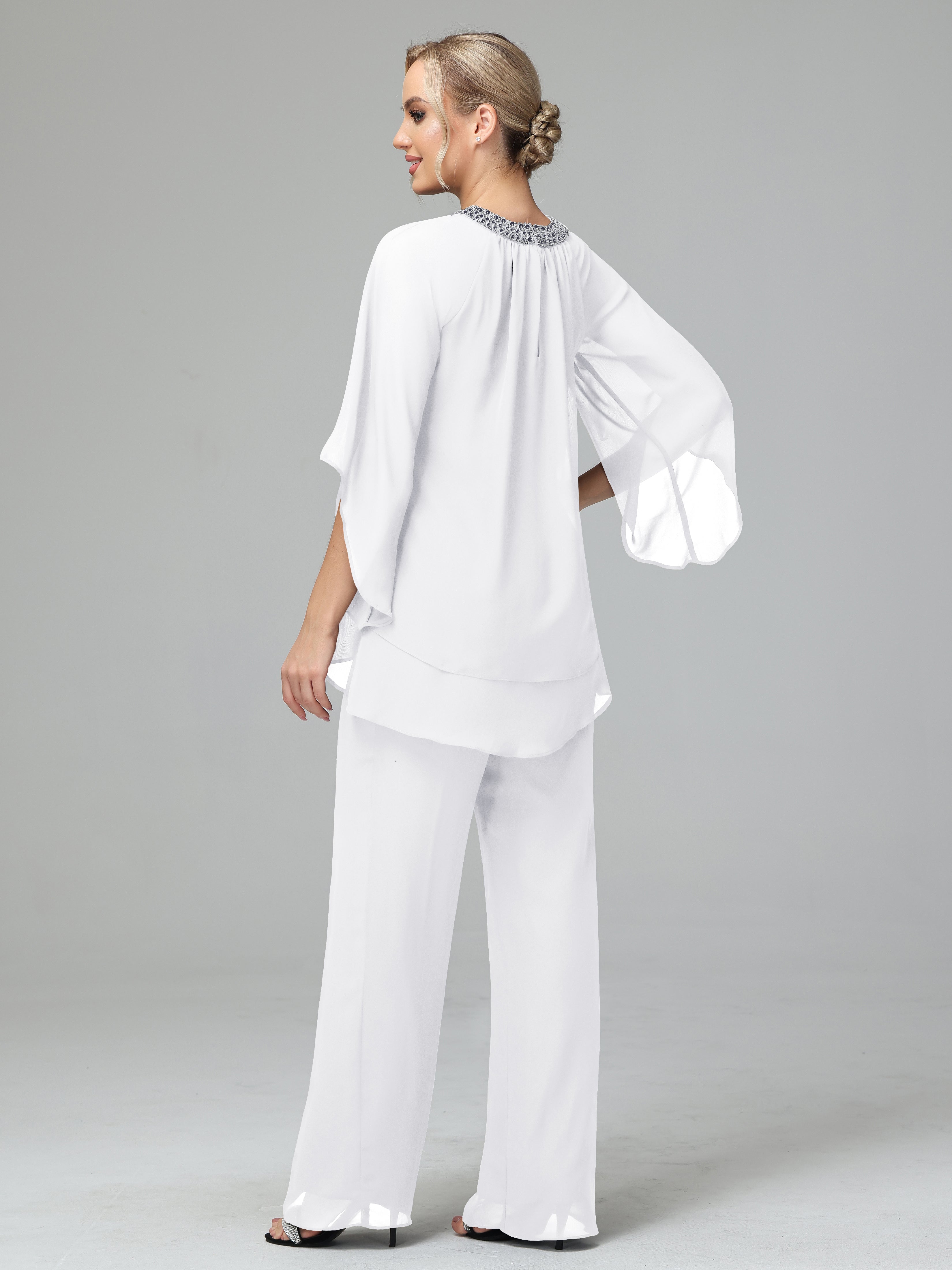 Long Sleeves Chiffon Mother Of The Bride Dress Pants Suits
