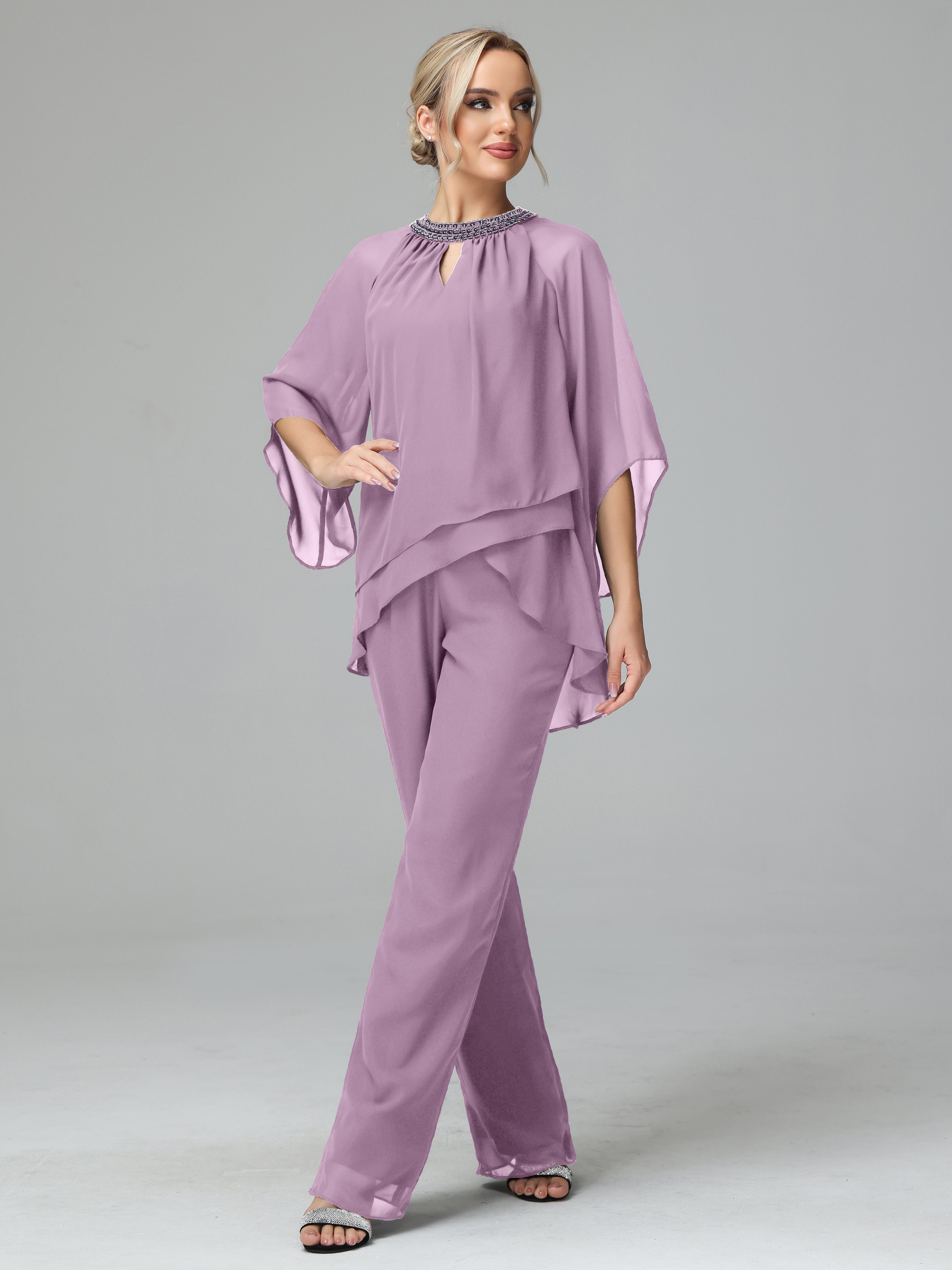 Long Sleeves Chiffon Mother Of The Bride Dress Pants Suits