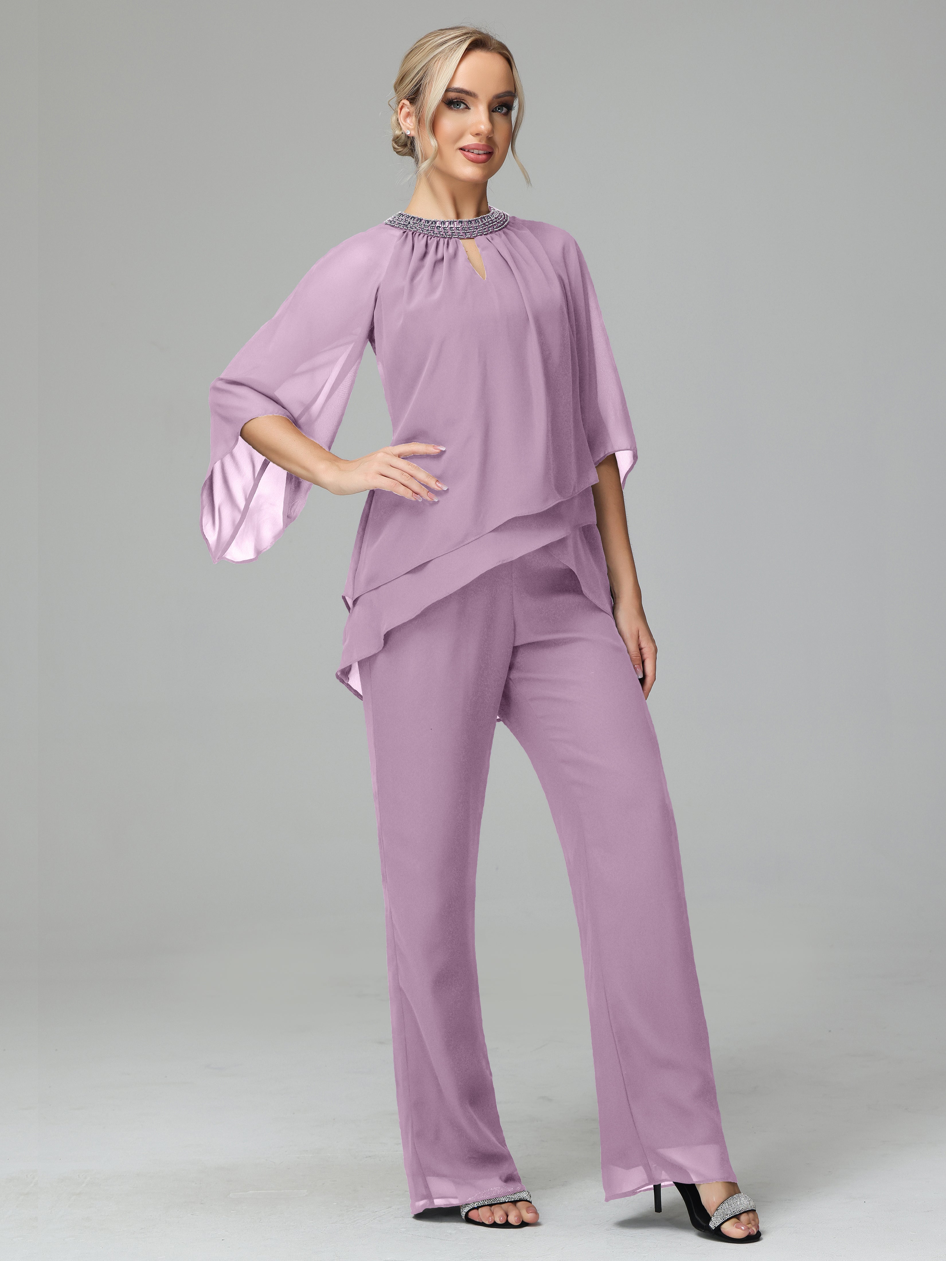 Long Sleeves Chiffon Mother Of The Bride Dress Pants Suits