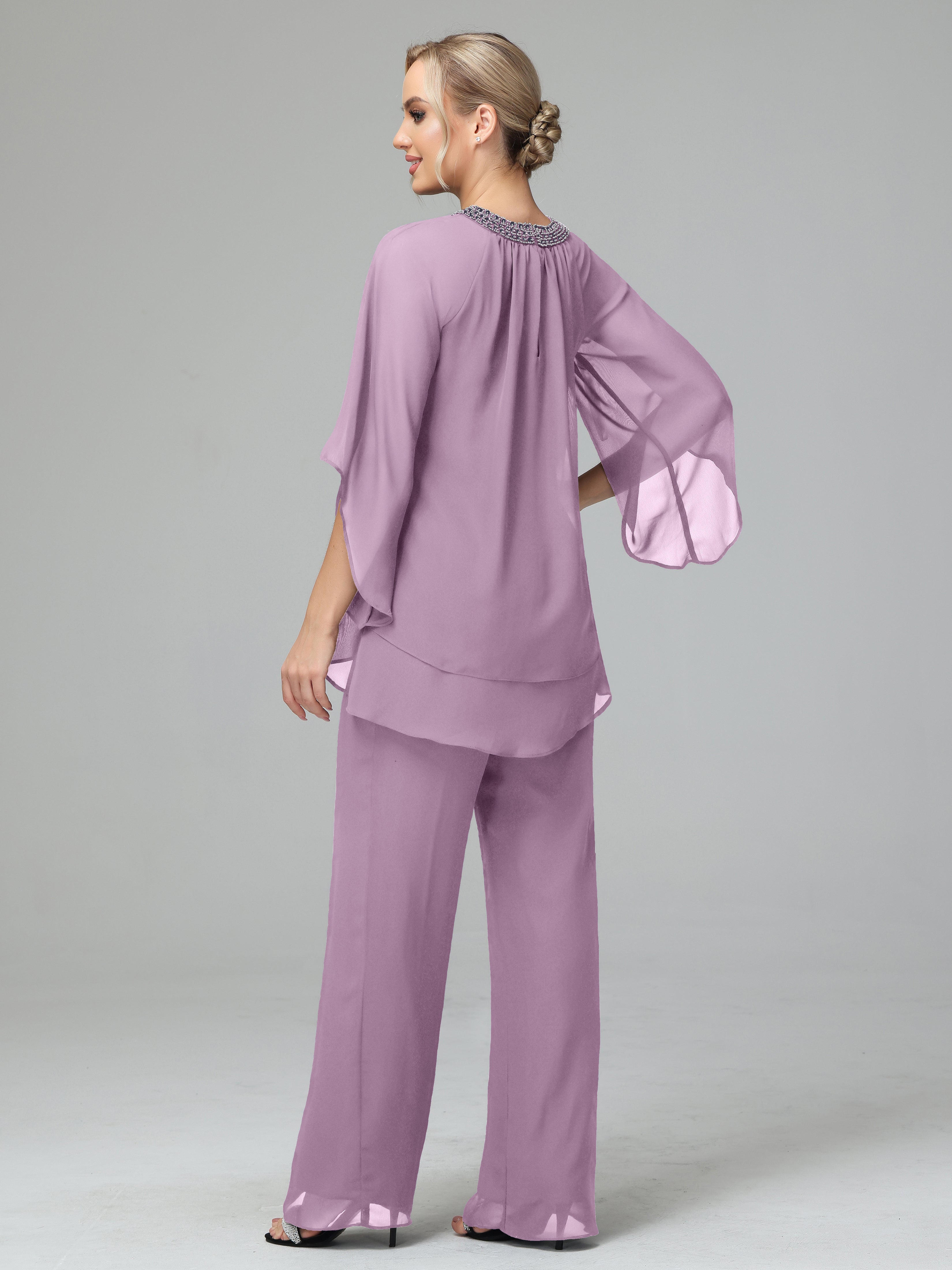 Long Sleeves Chiffon Mother Of The Bride Dress Pants Suits
