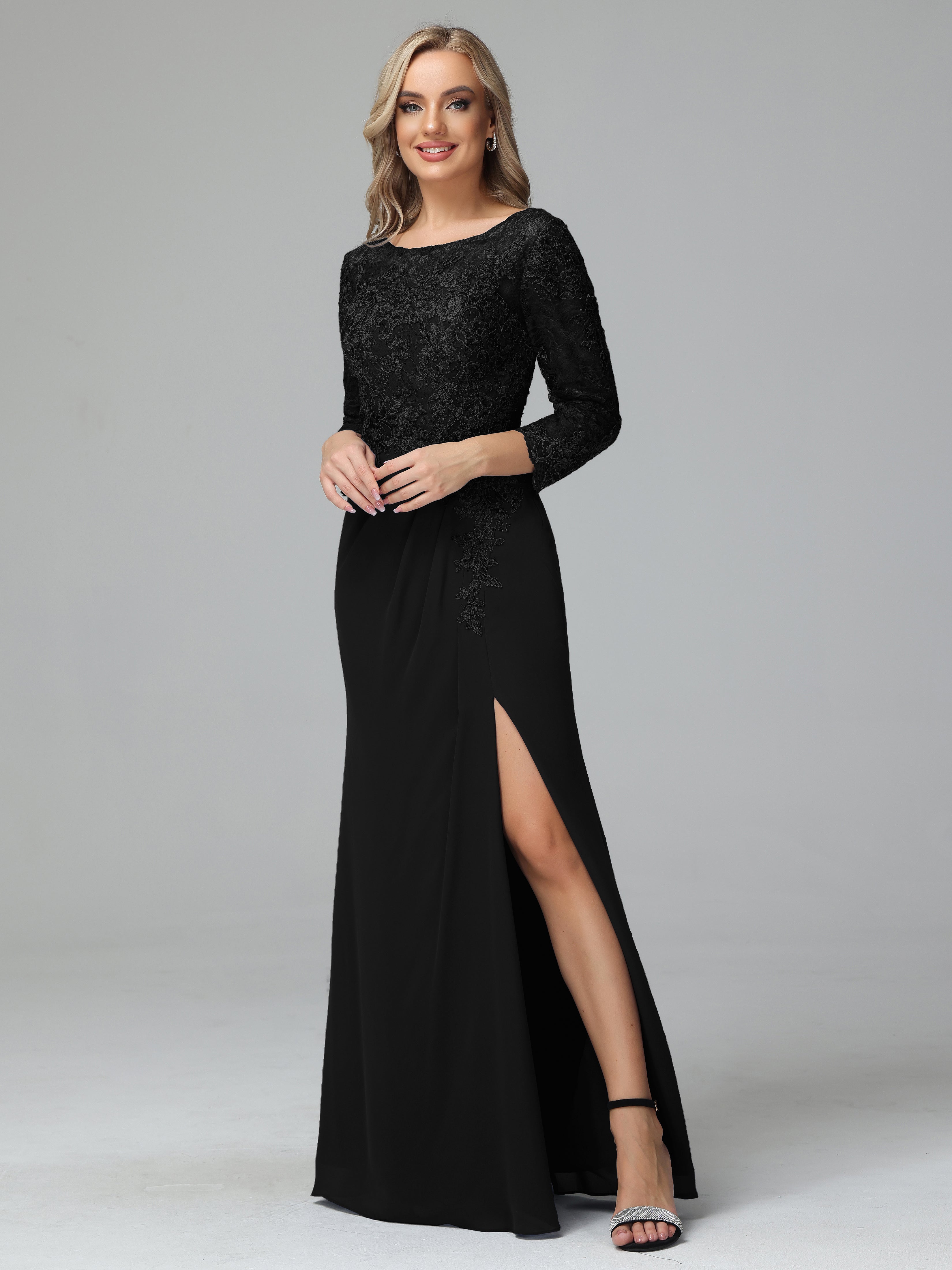 Long Sleeves Floor Length Chiffon Lace Mother Of The Bride Dress