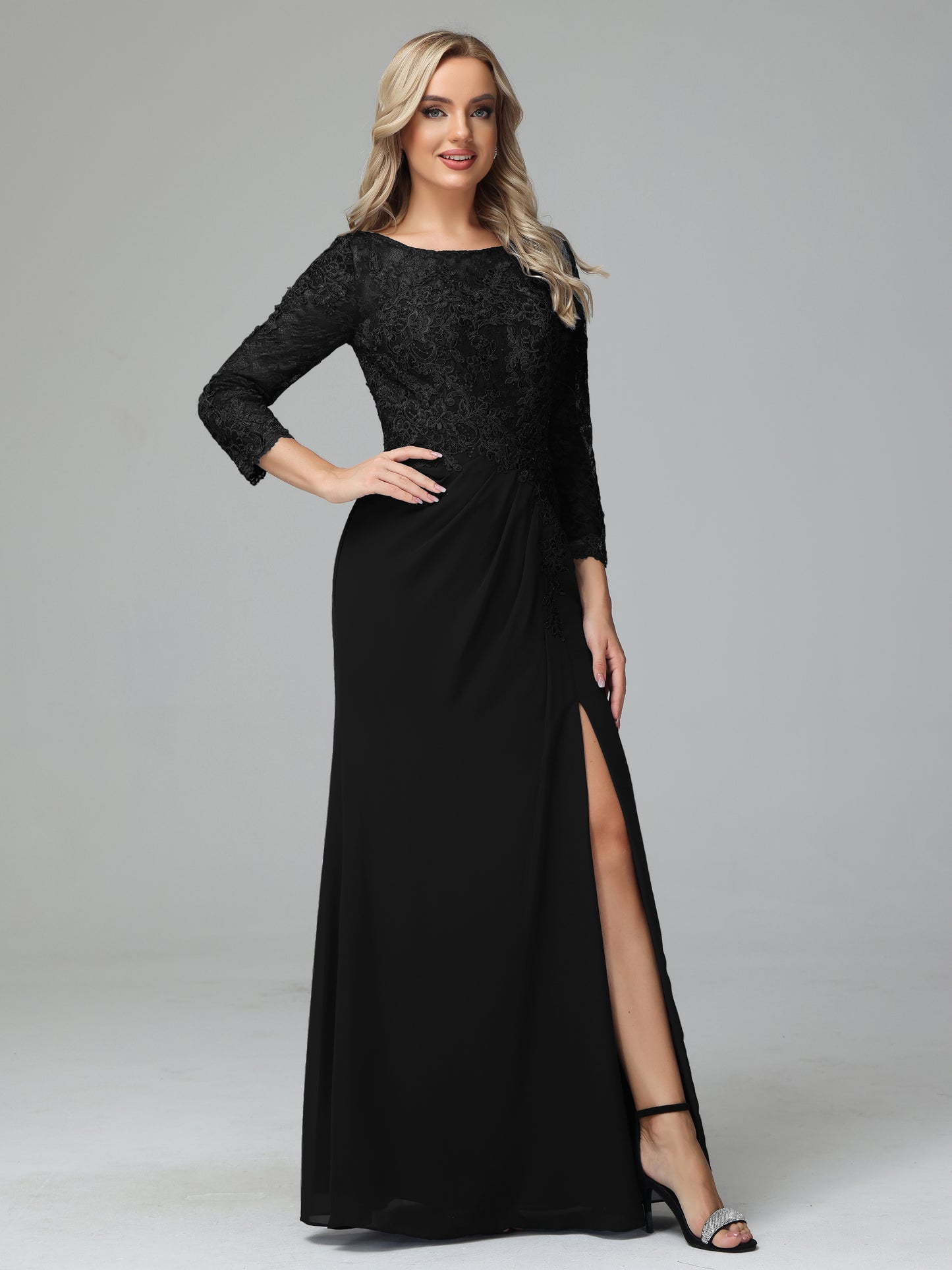 Long Sleeves Floor Length Chiffon Lace Mother Of The Bride Dress