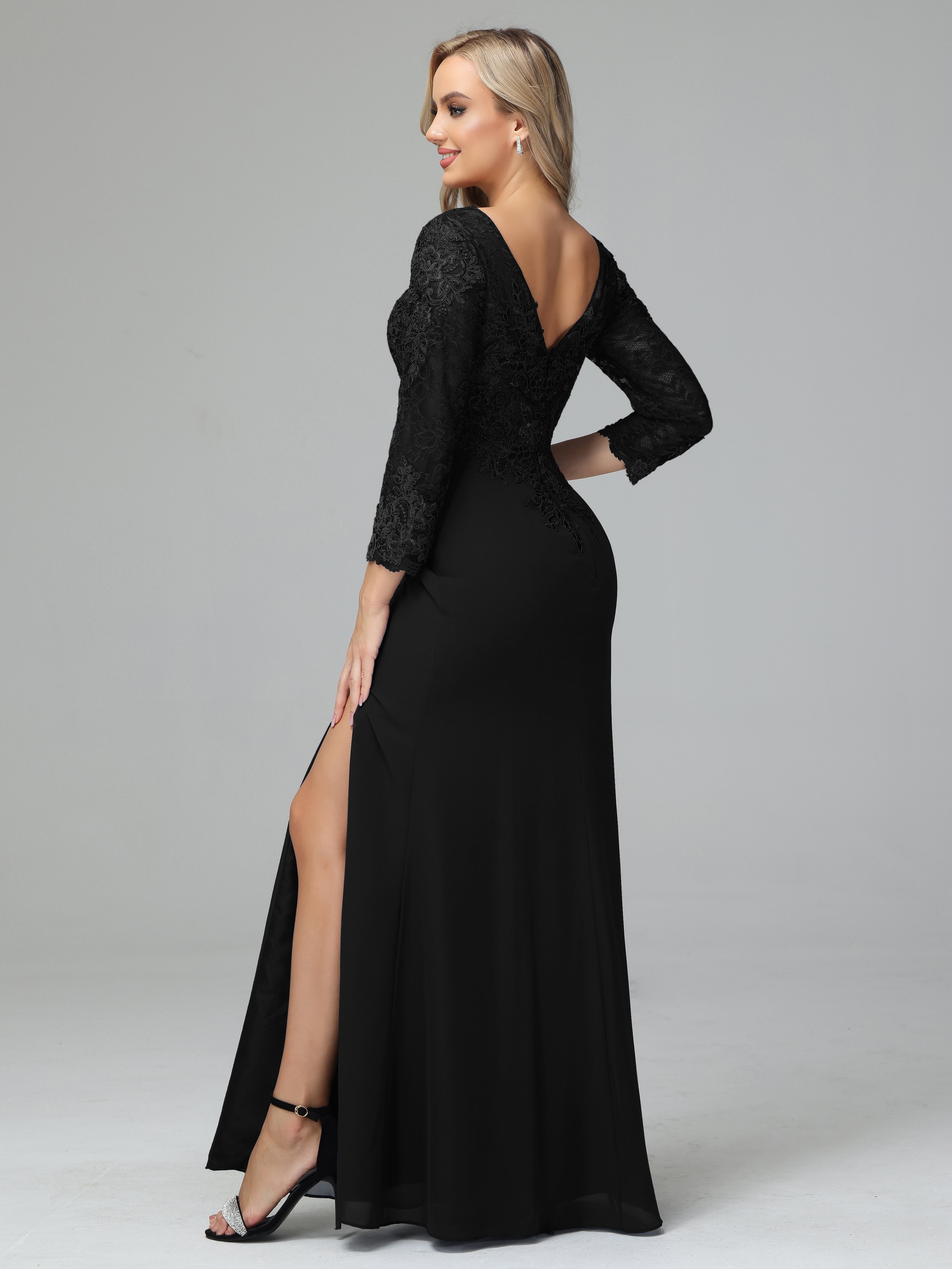 Long Sleeves Floor Length Chiffon Lace Mother Of The Bride Dress