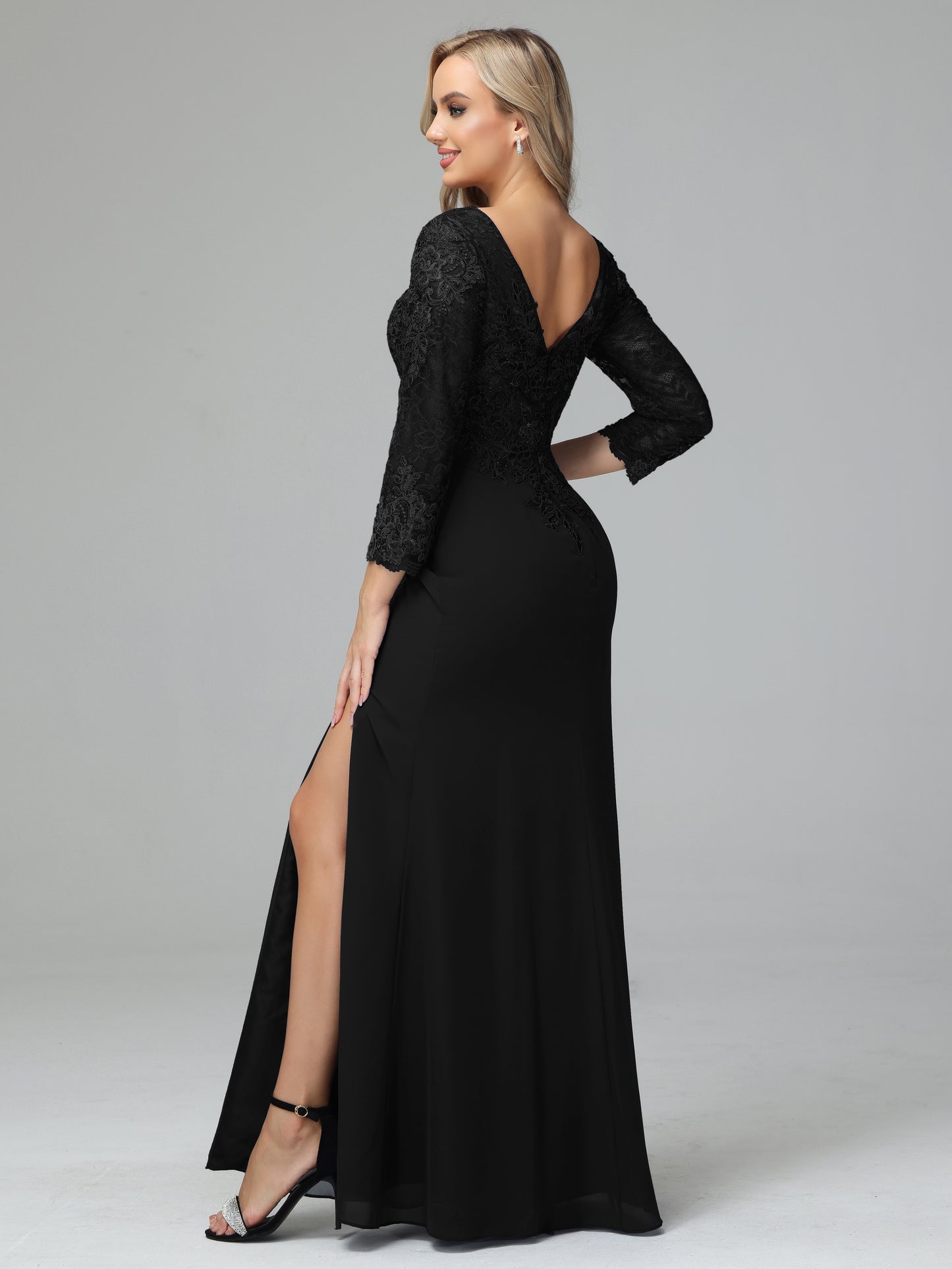 Long Sleeves Floor Length Chiffon Lace Mother Of The Bride Dress