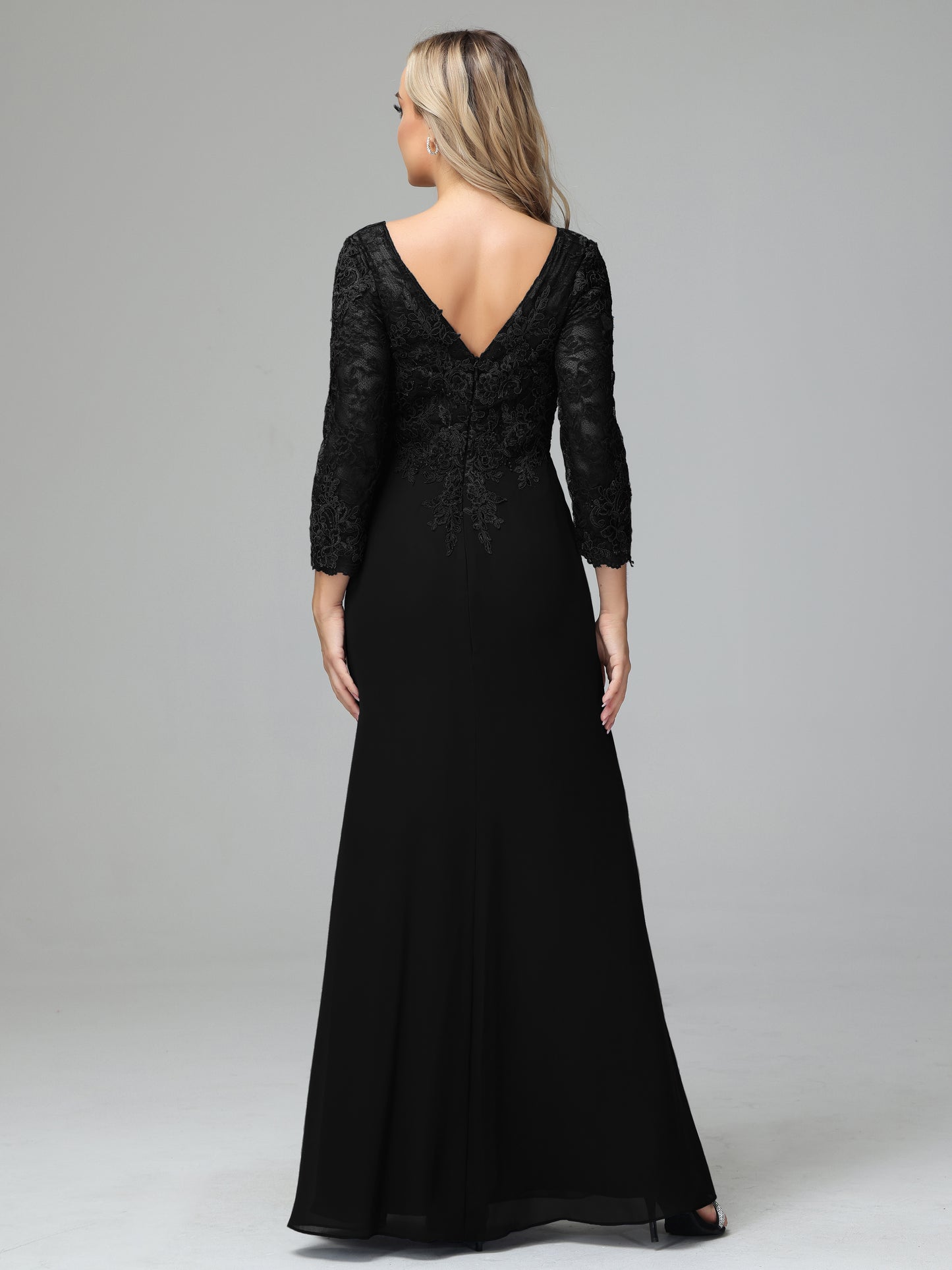 Long Sleeves Floor Length Chiffon Lace Mother Of The Bride Dress