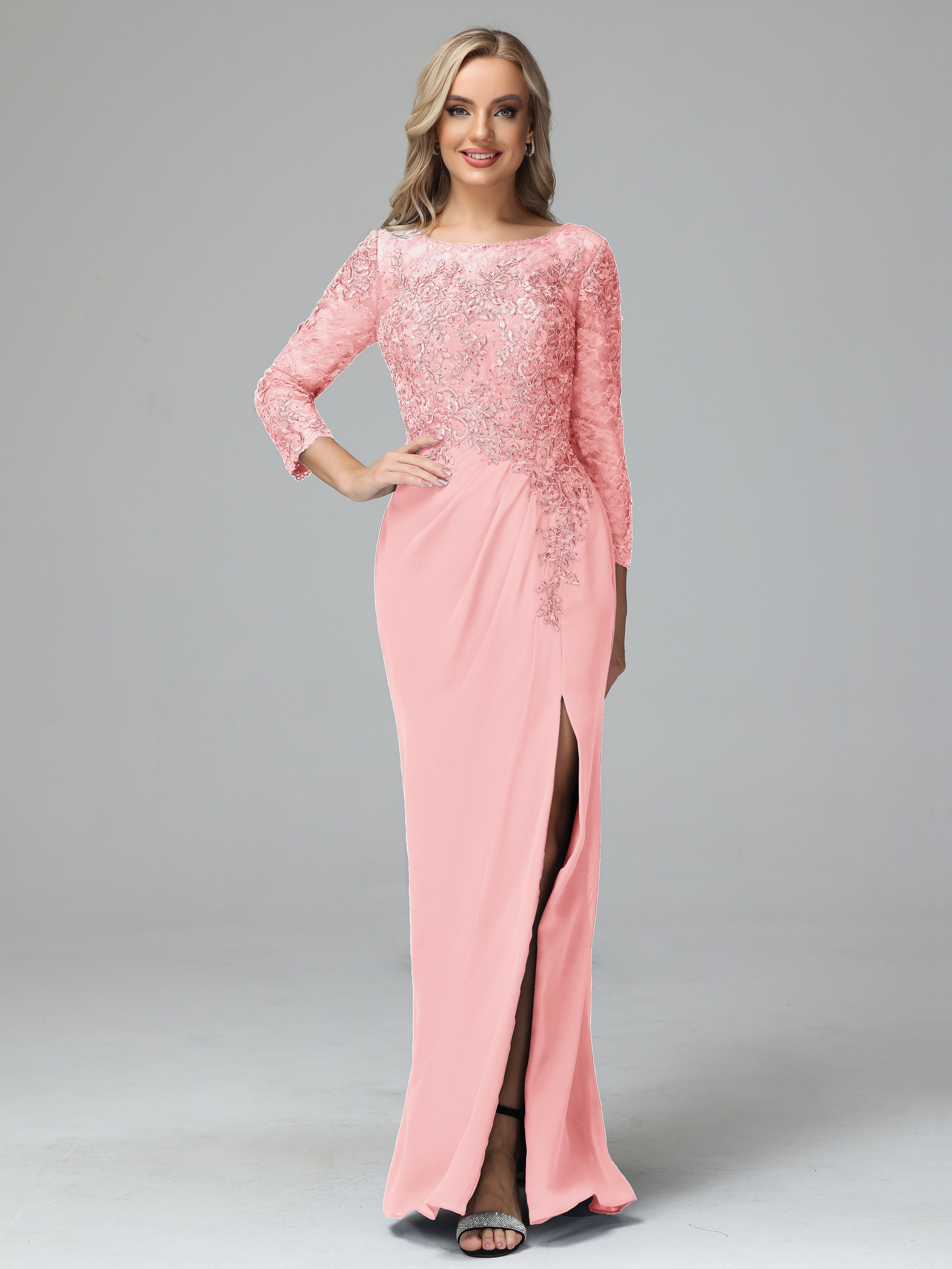 Long Sleeves Floor Length Chiffon Lace Mother Of The Bride Dress