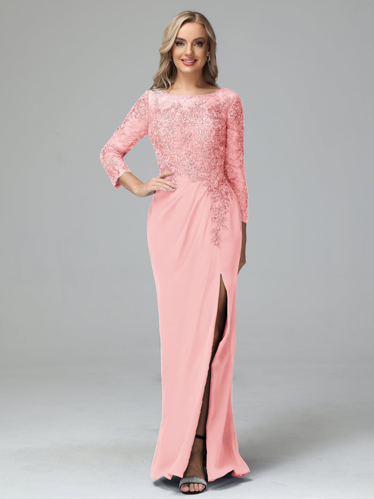 Long Sleeves Floor Length Chiffon Lace Mother Of The Bride Dress