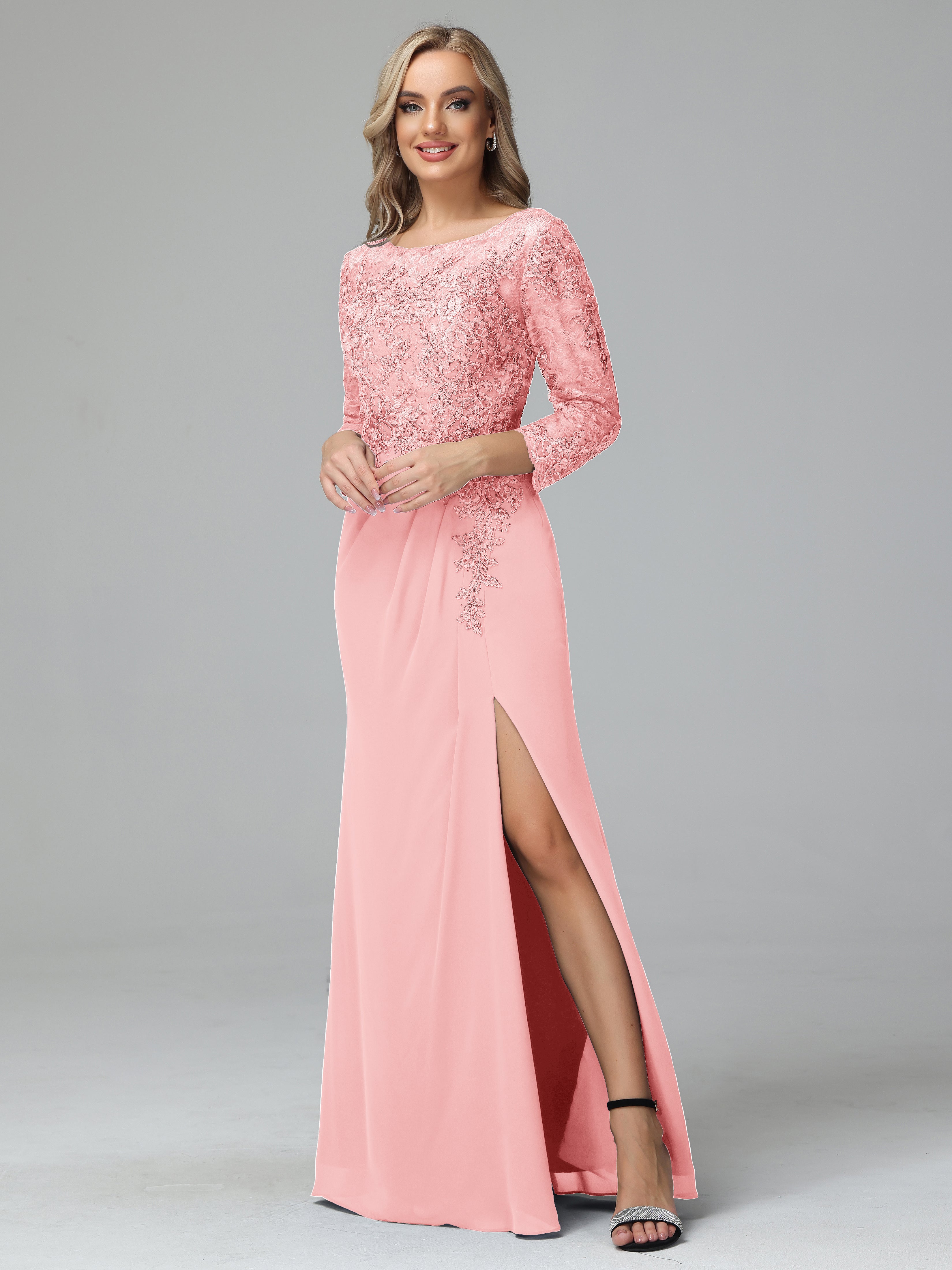 Long Sleeves Floor Length Chiffon Lace Mother Of The Bride Dress
