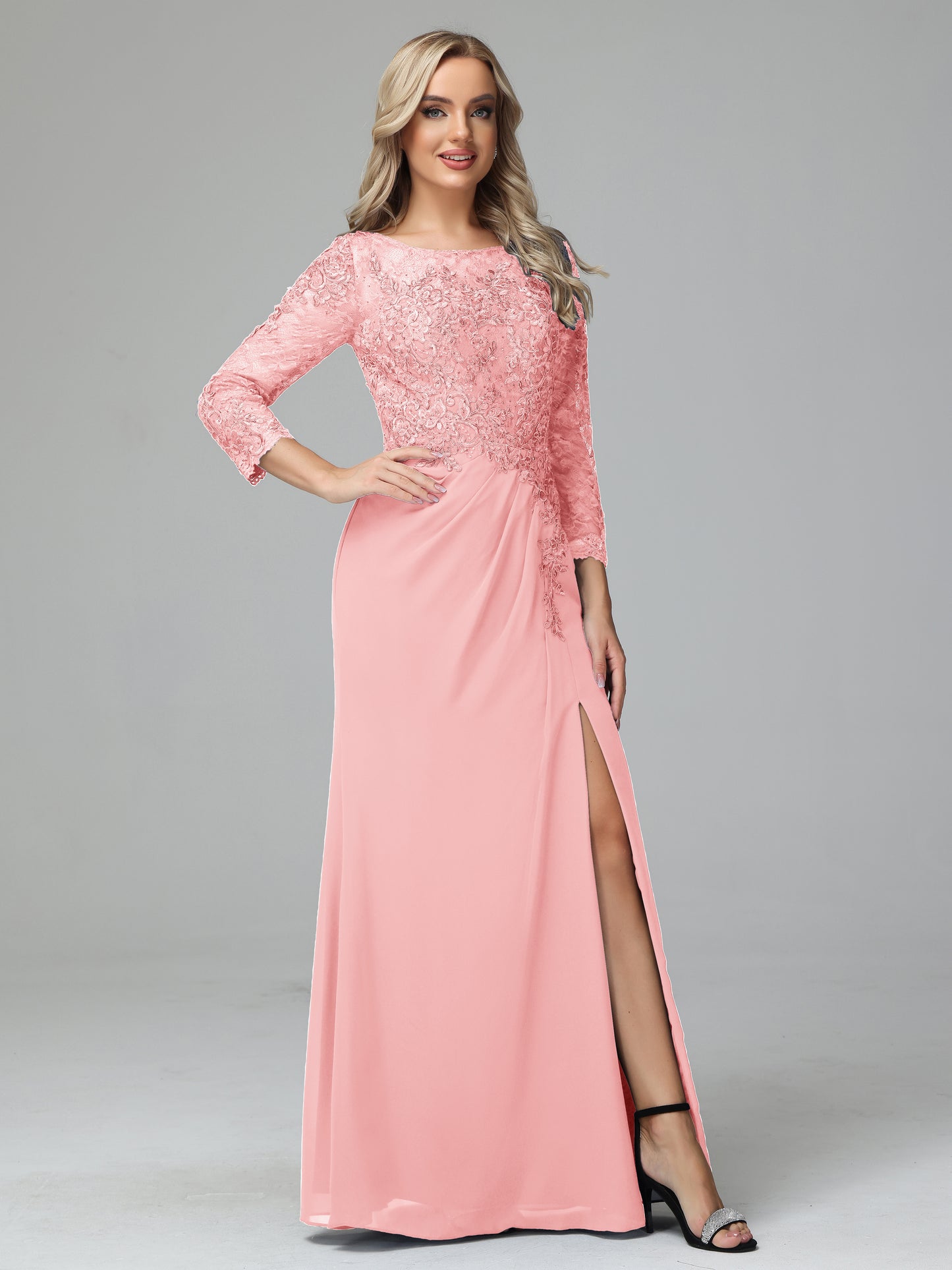 Long Sleeves Floor Length Chiffon Lace Mother Of The Bride Dress