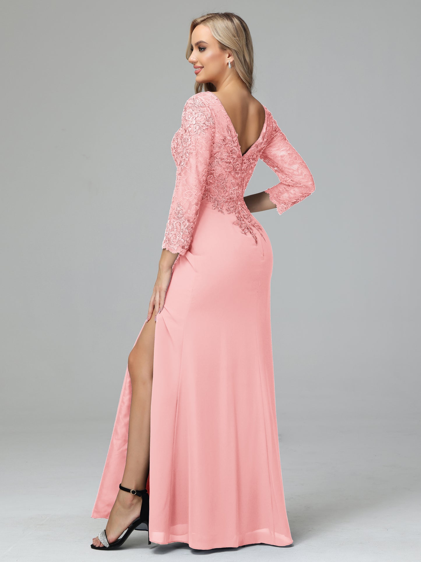 Long Sleeves Floor Length Chiffon Lace Mother Of The Bride Dress