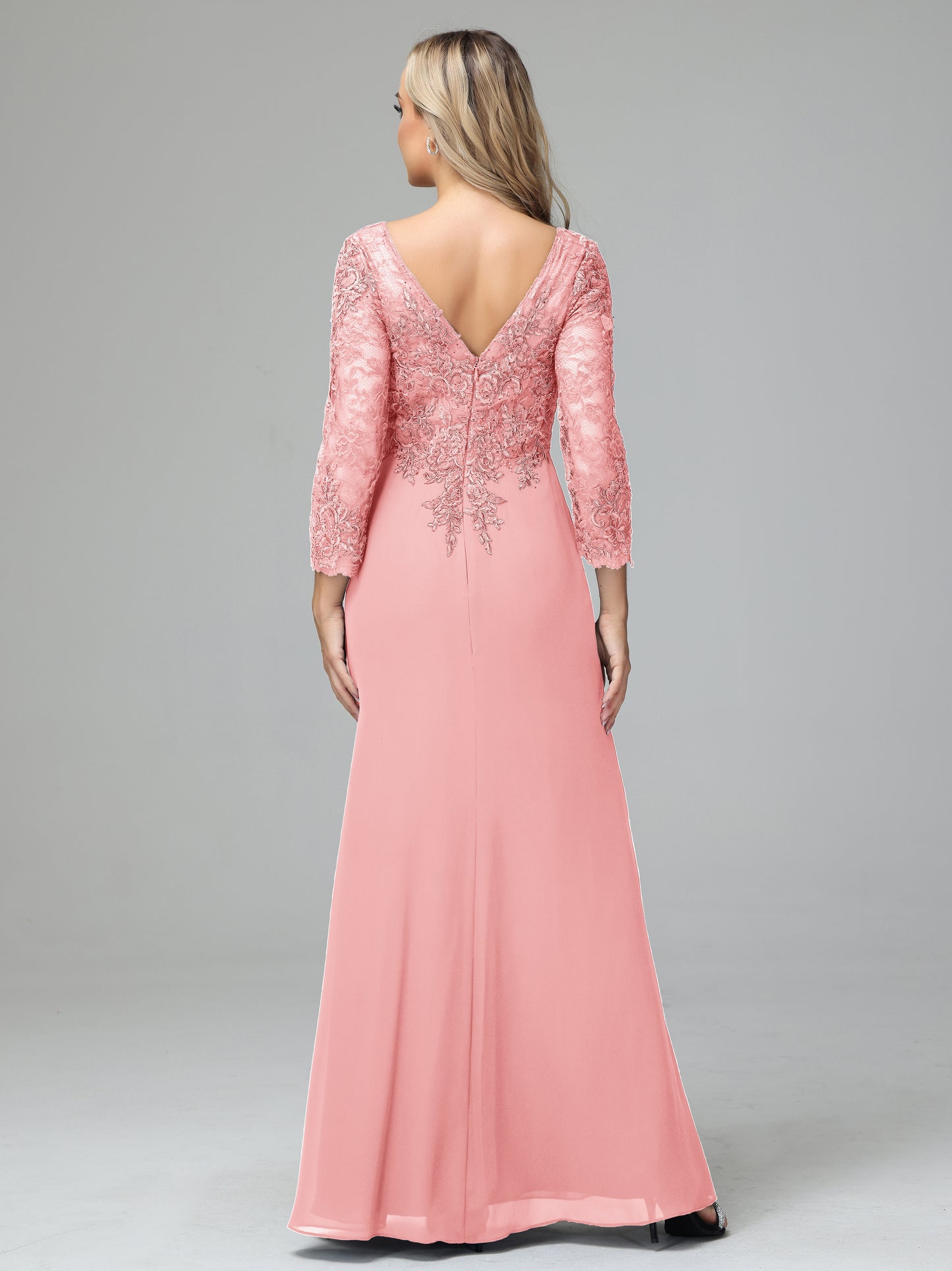 Long Sleeves Floor Length Chiffon Lace Mother Of The Bride Dress
