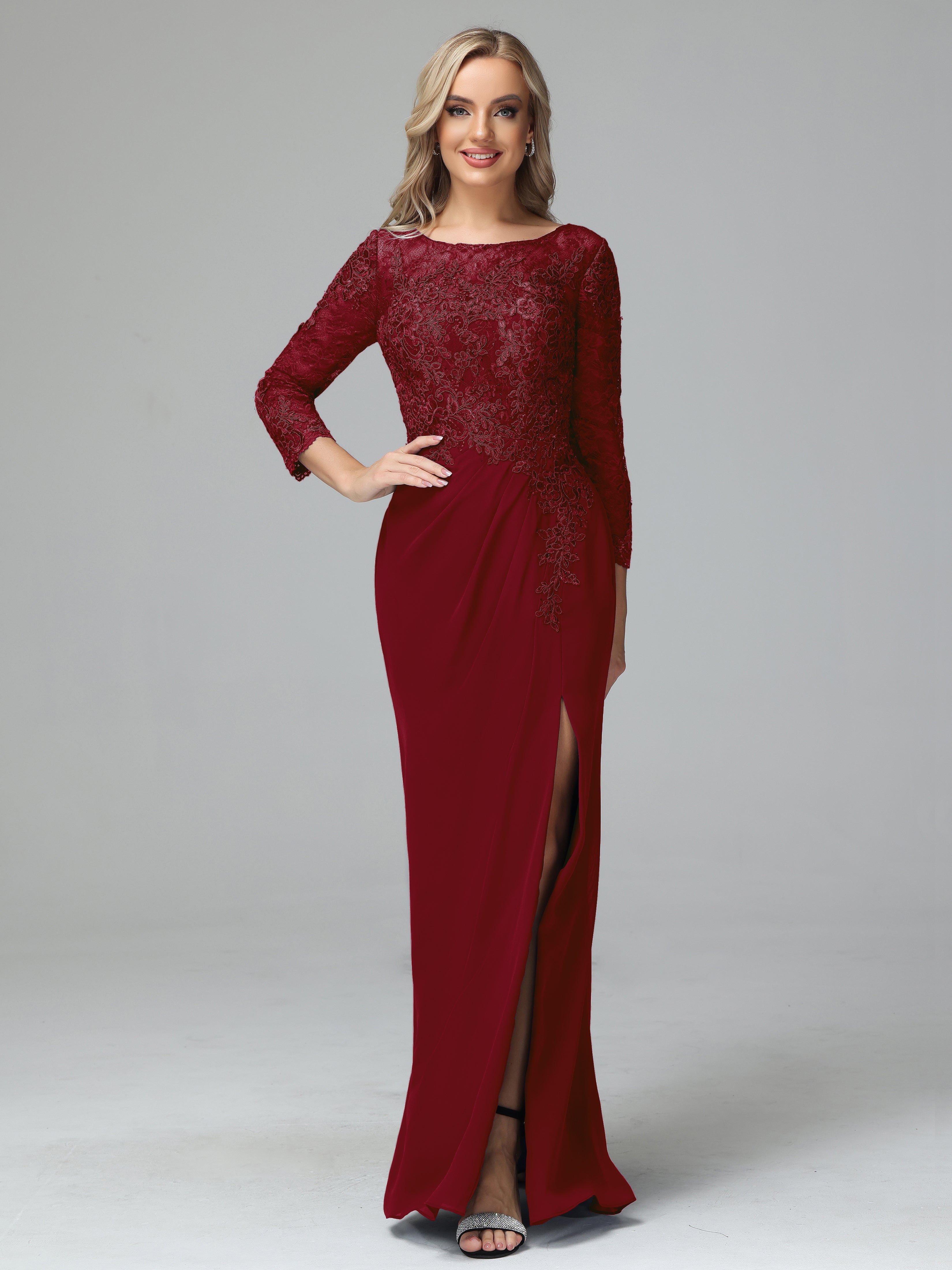 Long Sleeves Floor Length Chiffon Lace Mother Of The Bride Dress