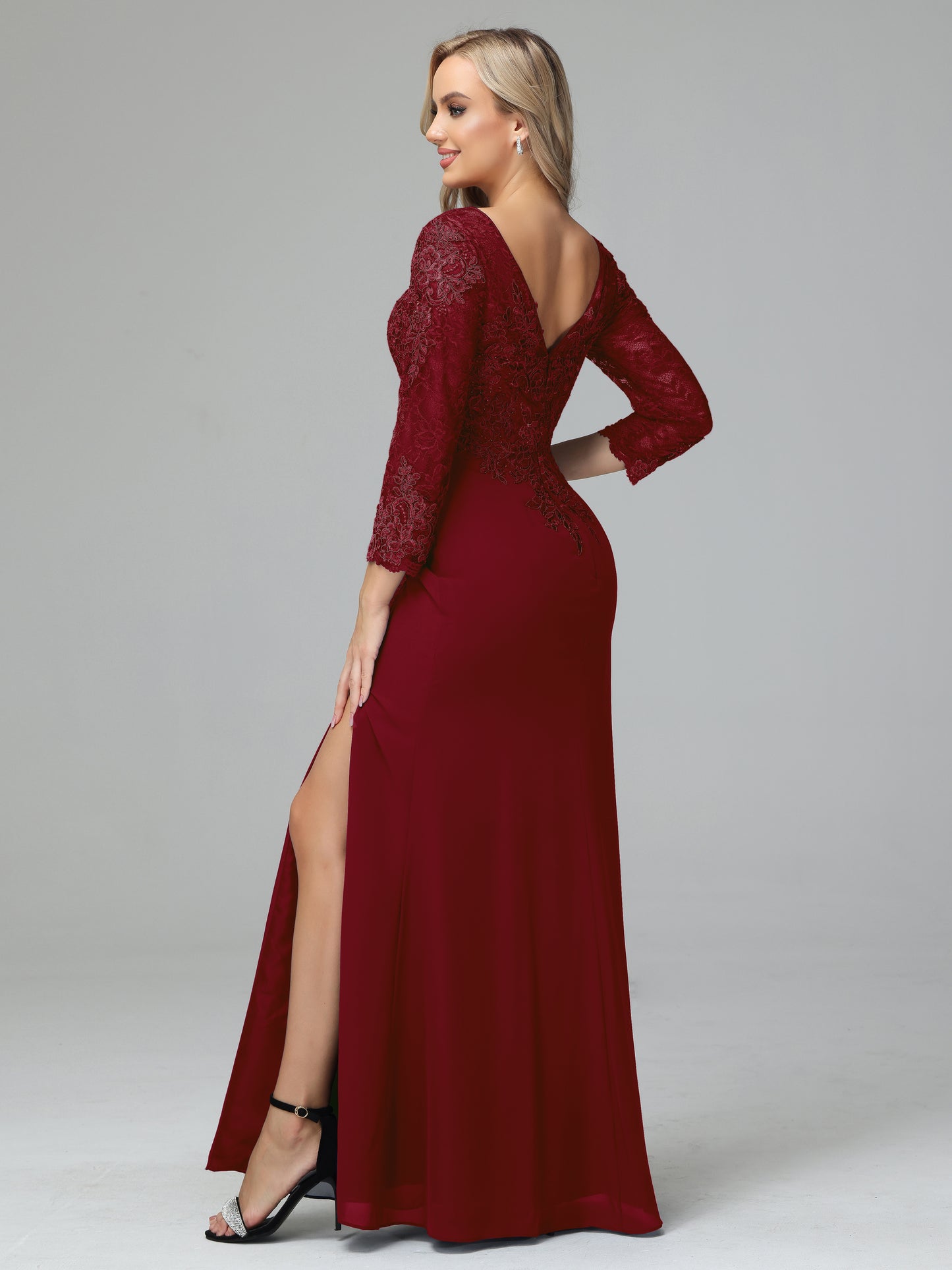 Long Sleeves Floor Length Chiffon Lace Mother Of The Bride Dress