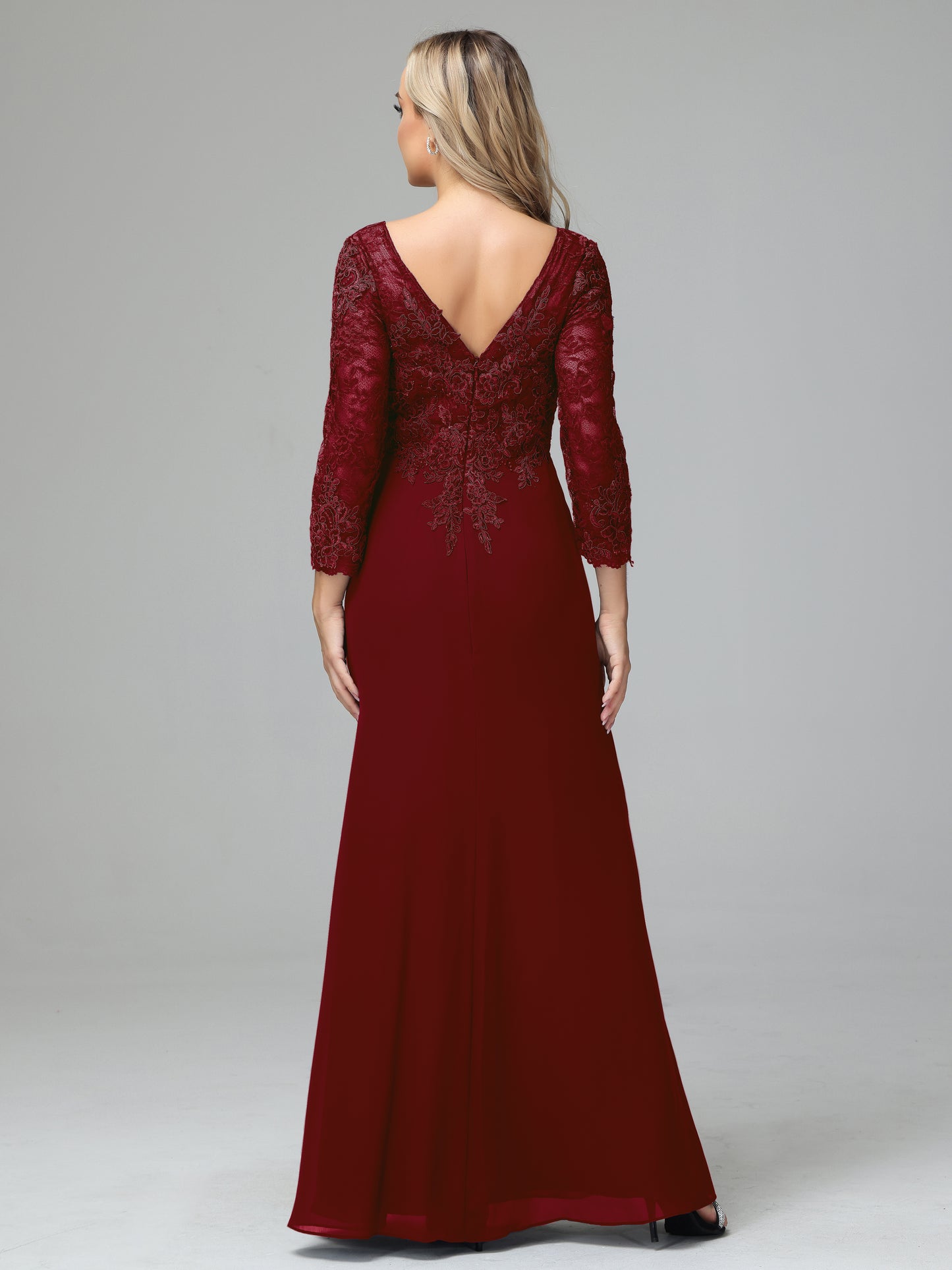 Long Sleeves Floor Length Chiffon Lace Mother Of The Bride Dress
