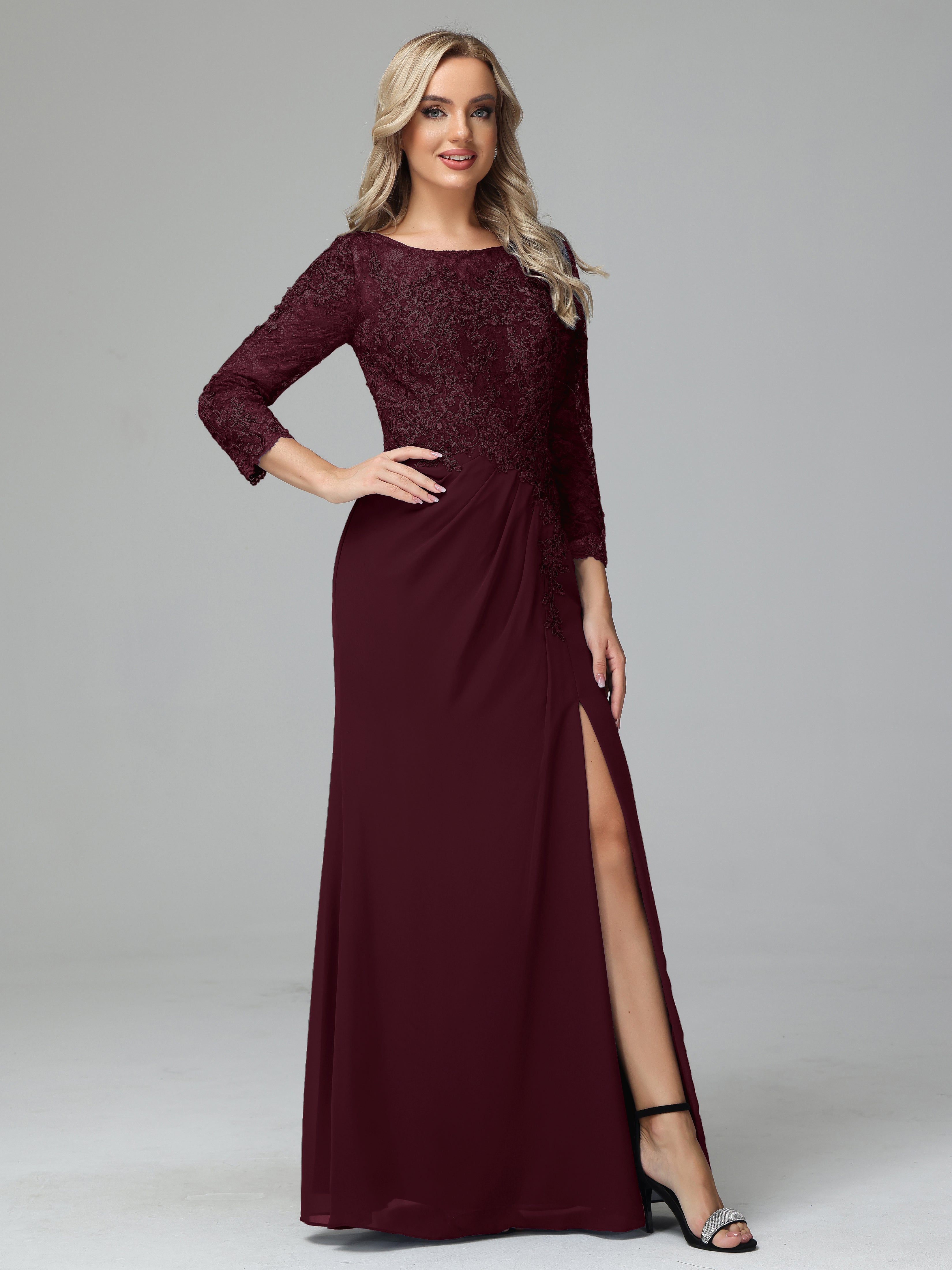Long Sleeves Floor Length Chiffon Lace Mother Of The Bride Dress