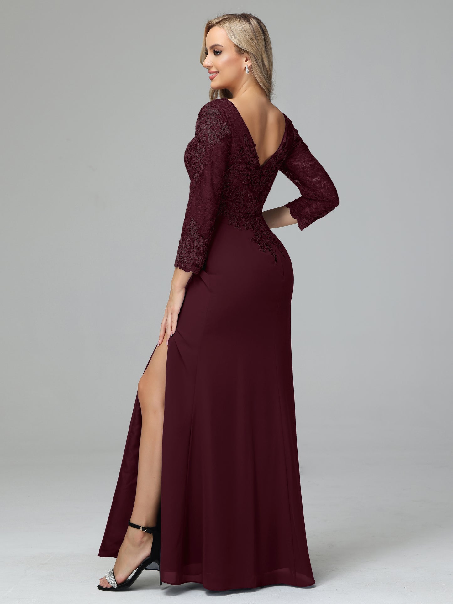 Long Sleeves Floor Length Chiffon Lace Mother Of The Bride Dress