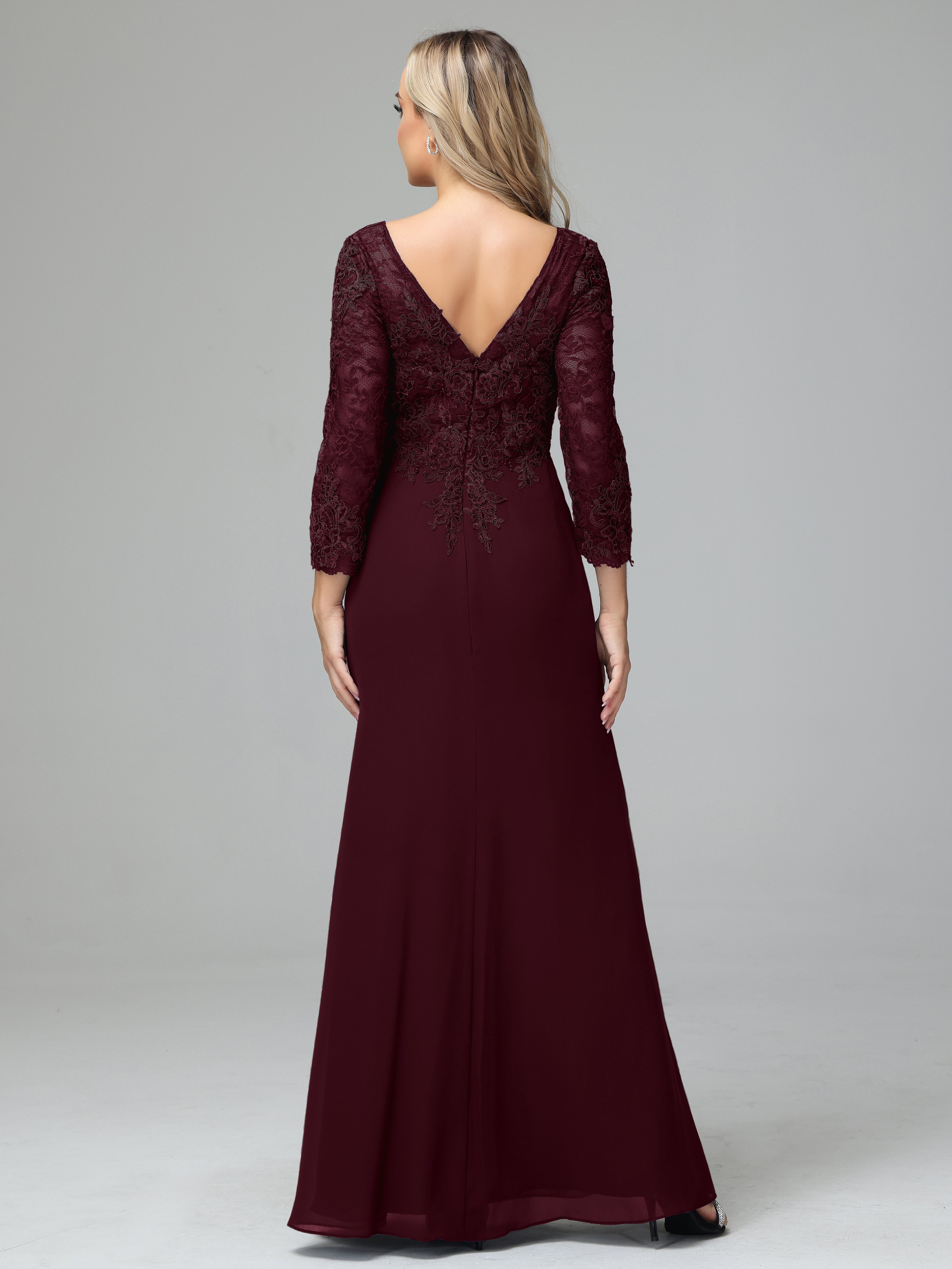 Long Sleeves Floor Length Chiffon Lace Mother Of The Bride Dress