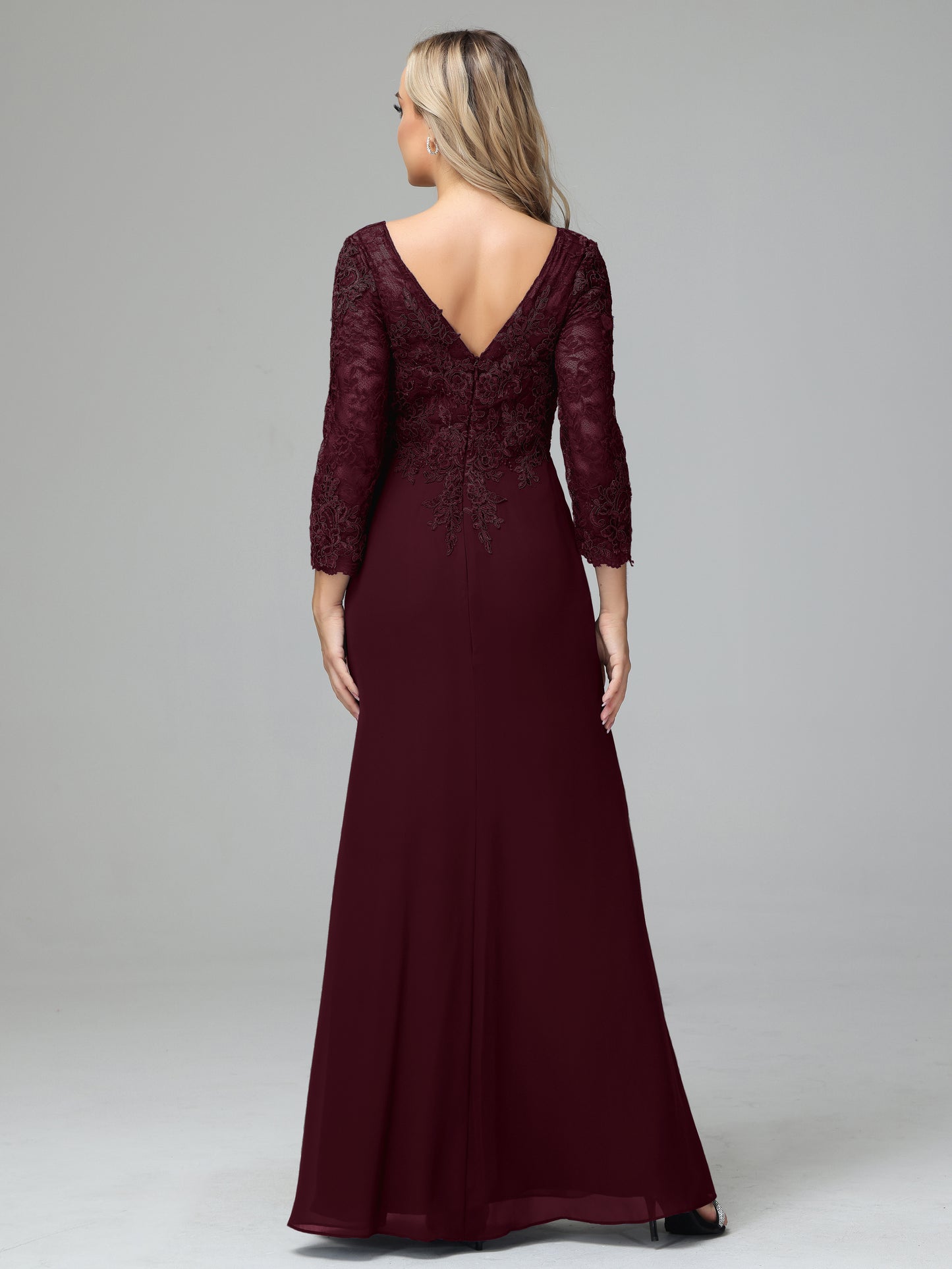 Long Sleeves Floor Length Chiffon Lace Mother Of The Bride Dress