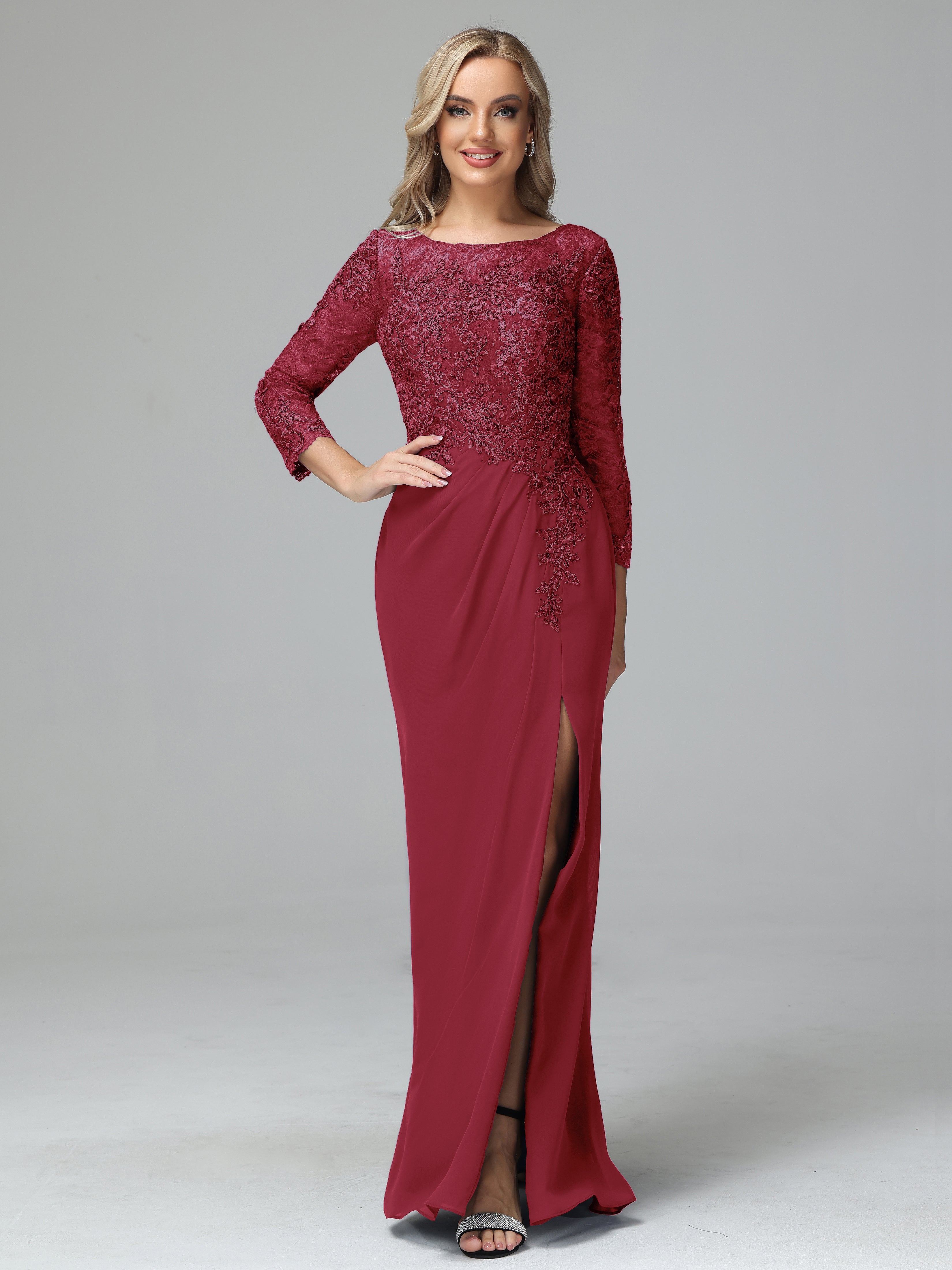 Long Sleeves Floor Length Chiffon Lace Mother Of The Bride Dress